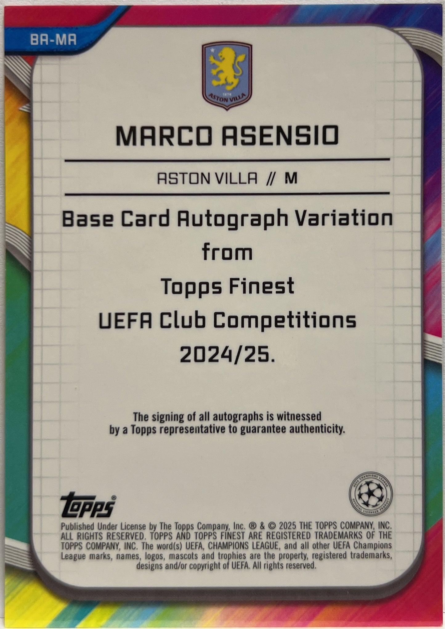 Marco Asensio 51/99 Autograph Green Topps Finest UCC 2024/25