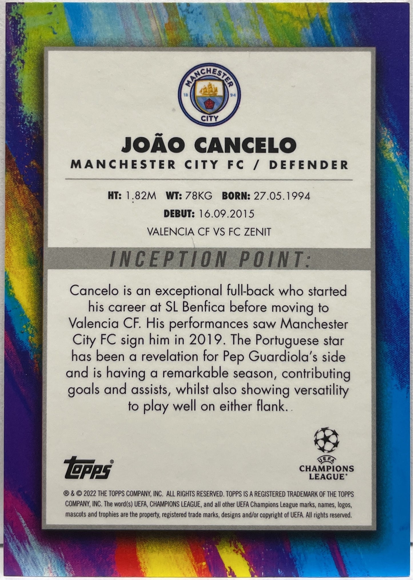 Joao Cancelo Star Quality Topps Inception 2021/22