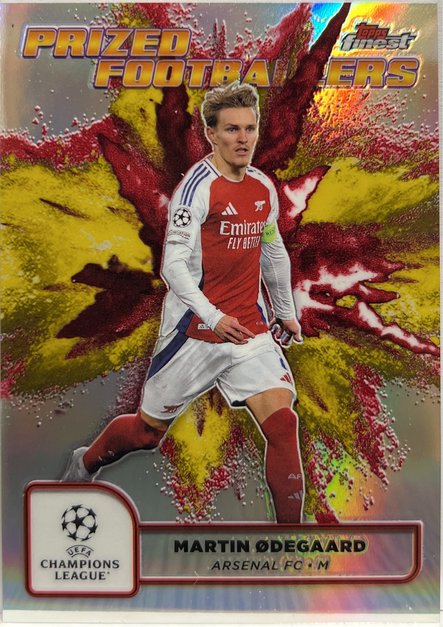 Martin Odegaard Prized Footballers Fusion Variation Yellow Red Topps Finest UCC 2024/25