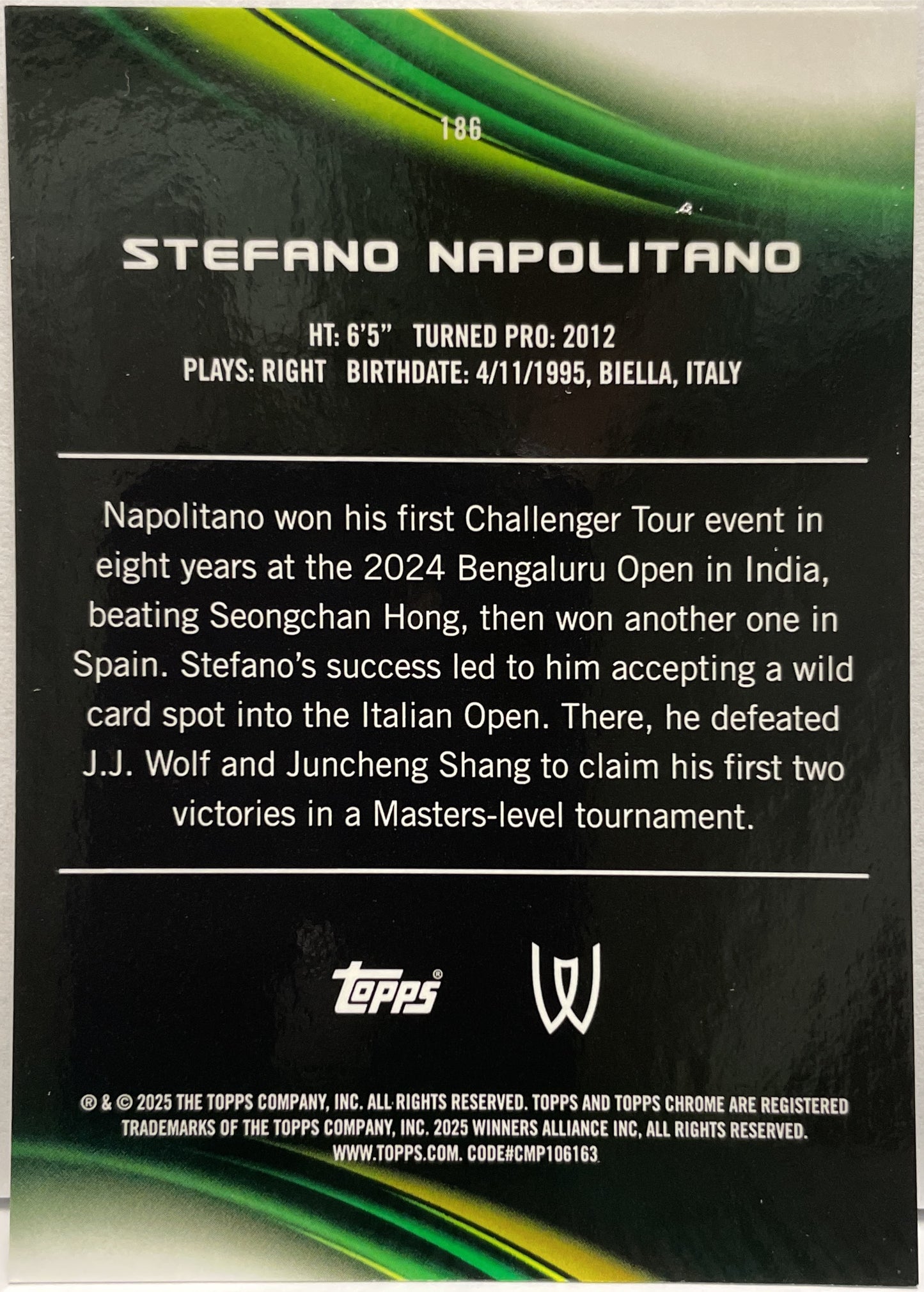 Stefano Napolitano 36/150 1ST Blue Topps Chrome Tennis 2025