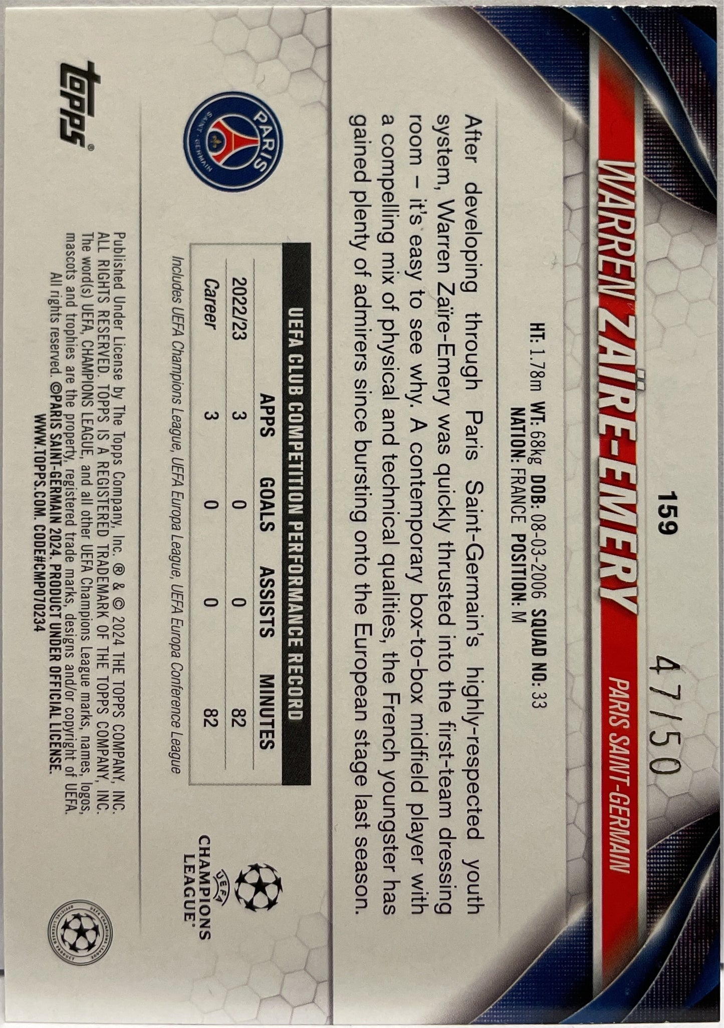 Warren Zaire Emery 47/50 Future Stars Gold Topps UCC 2023/24