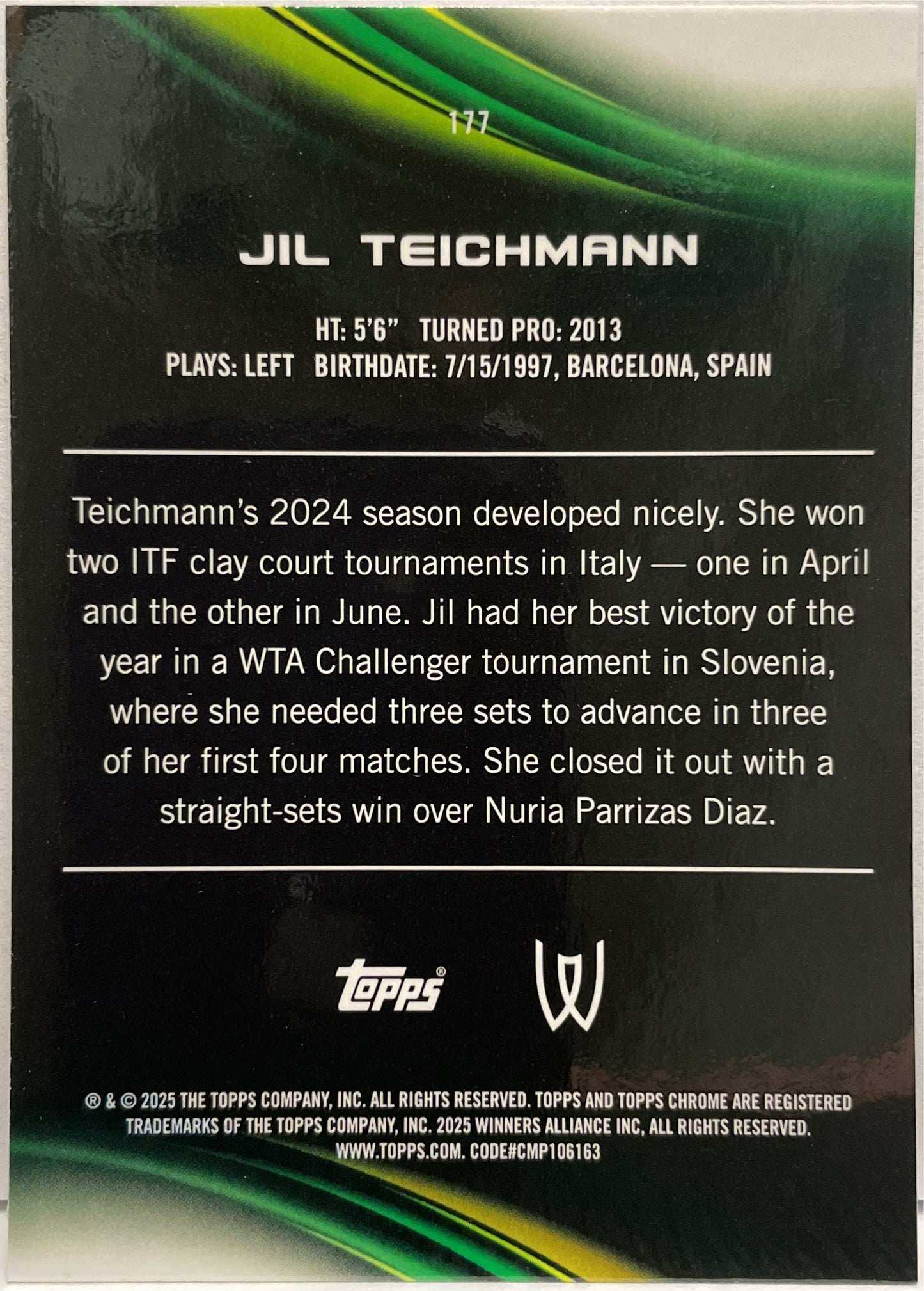 Jil Teichmann 103/150 1ST Blue Topps Chrome Tennis 2025