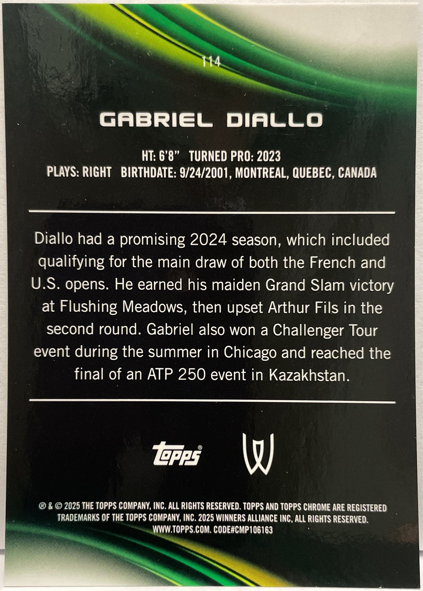Gabriel Diallo 6/150 Blue Topps Chrome Tennis 2025