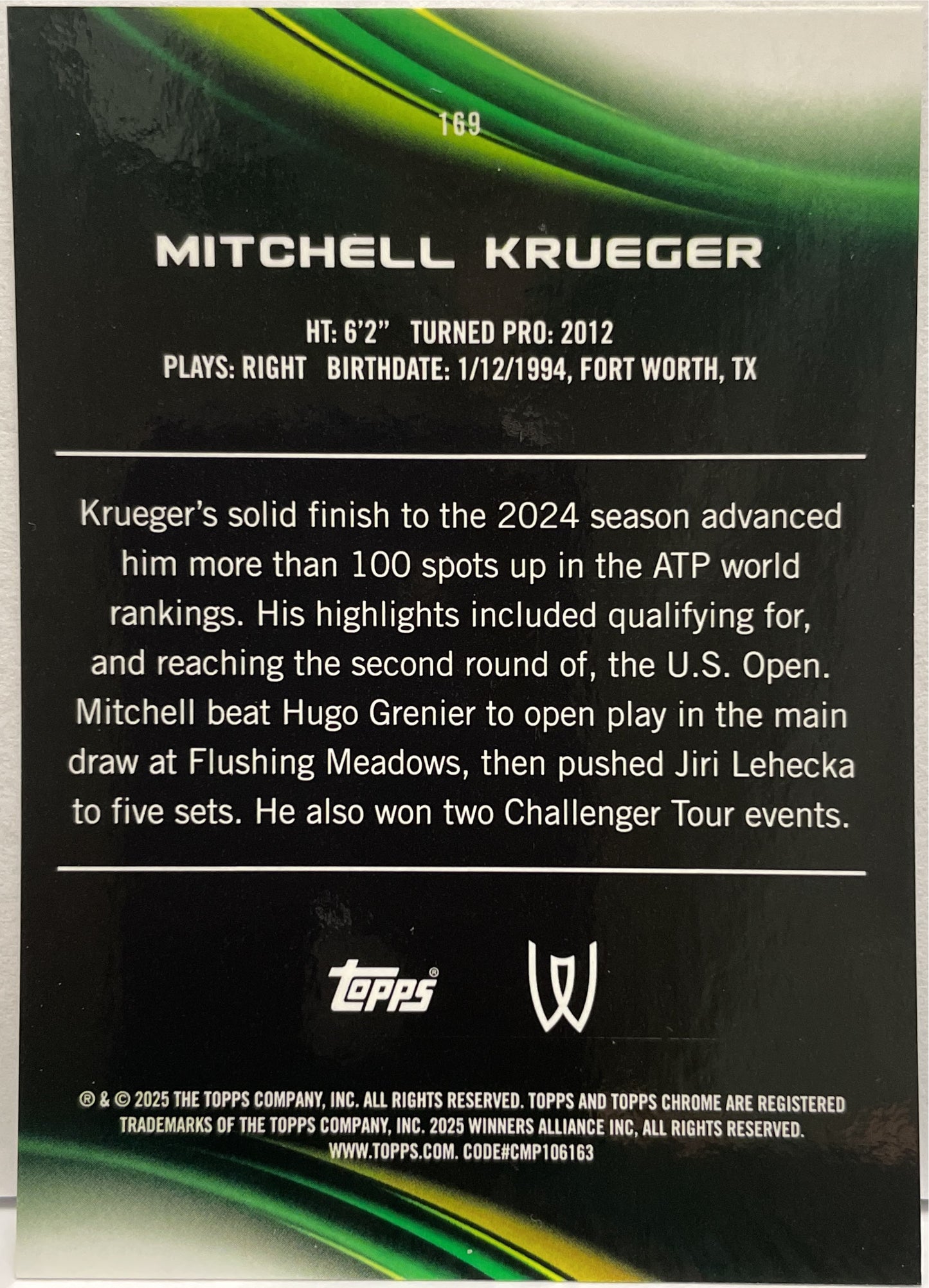 Mitchell Krueger 98/150 Blue Topps Chrome Tennis 2025