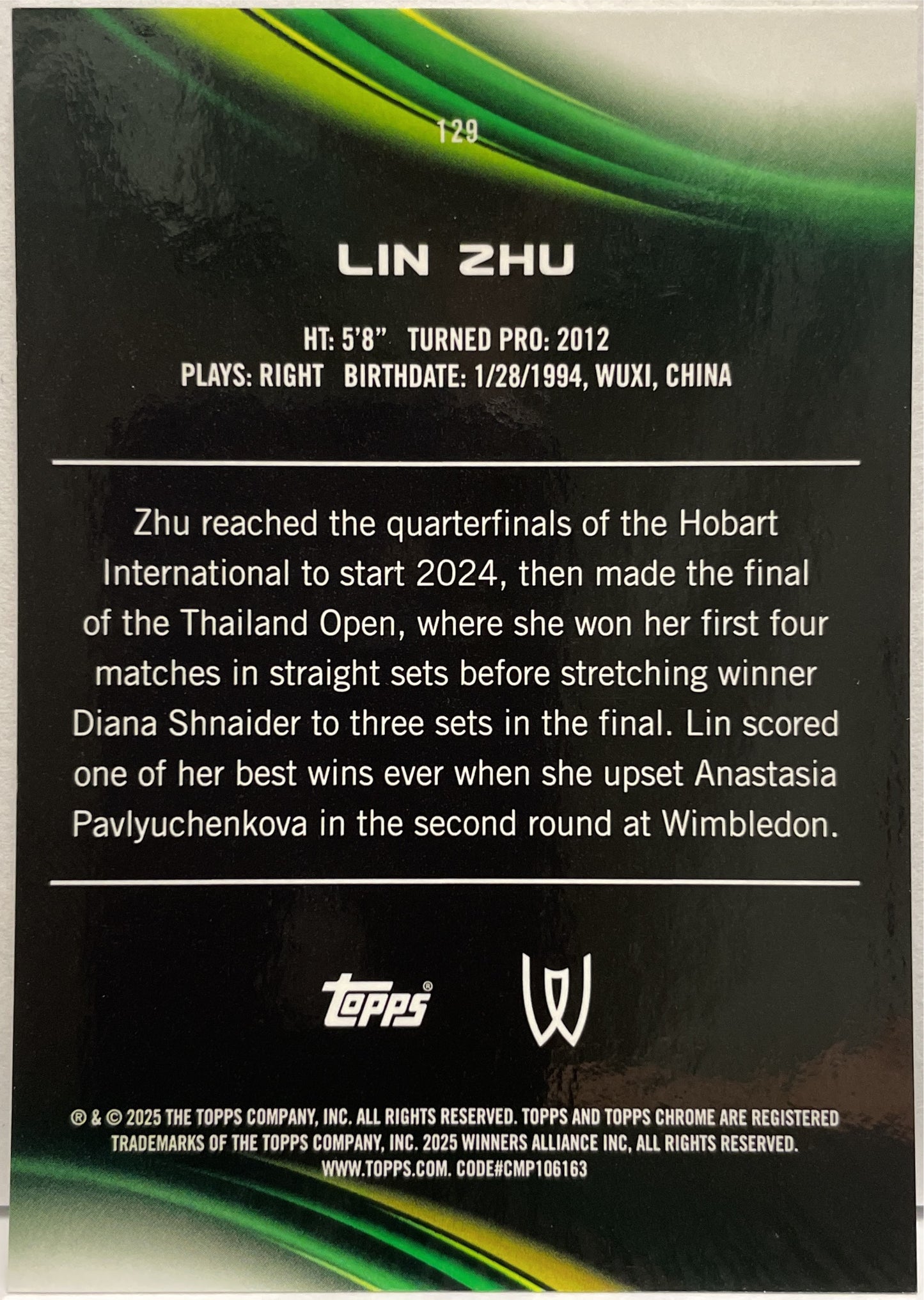 Lin Zhu 91/150 Blue Topps Chrome Tennis 2025