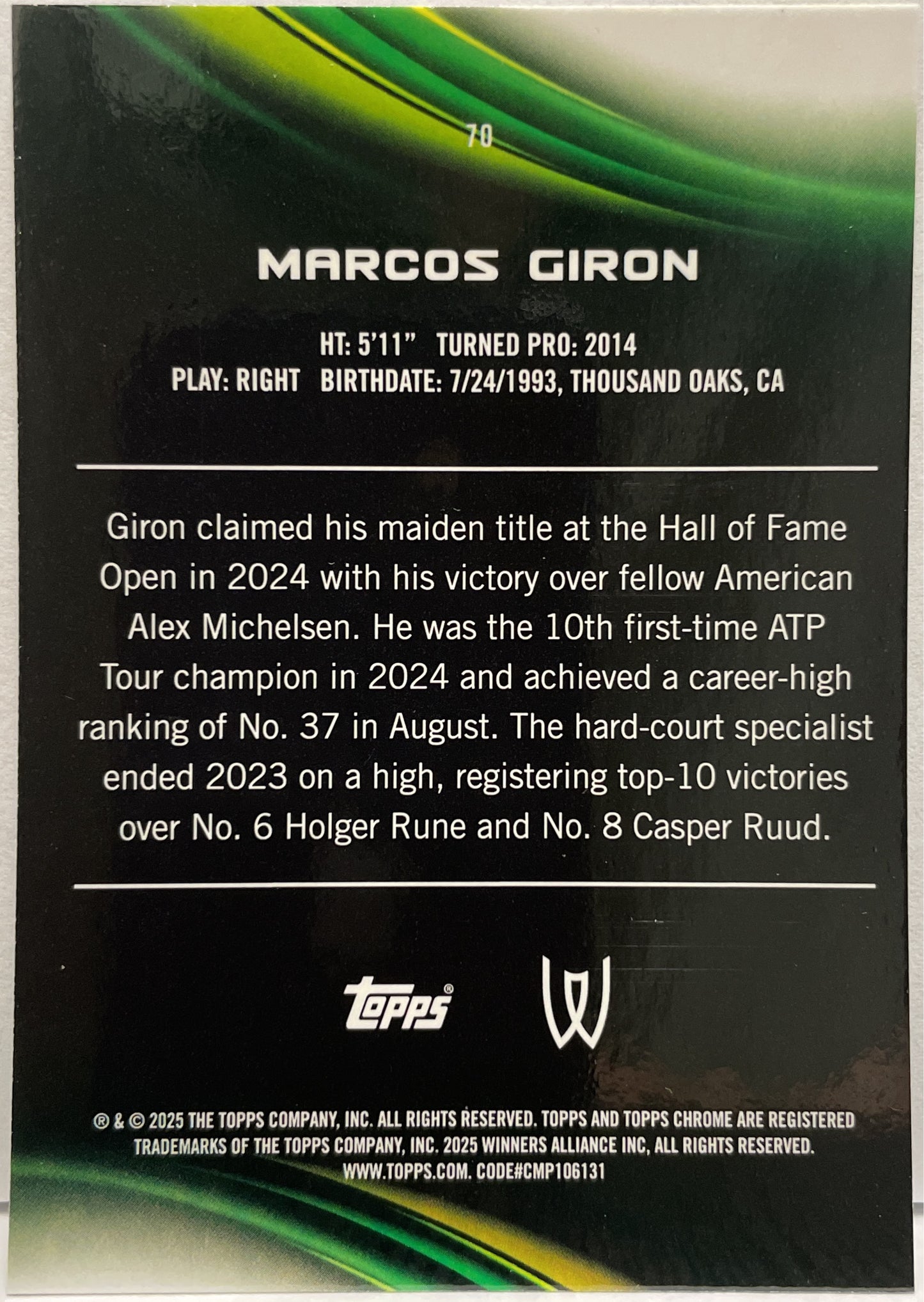 Marcos Giron 90/150 Blue Topps Chrome Tennis 2025