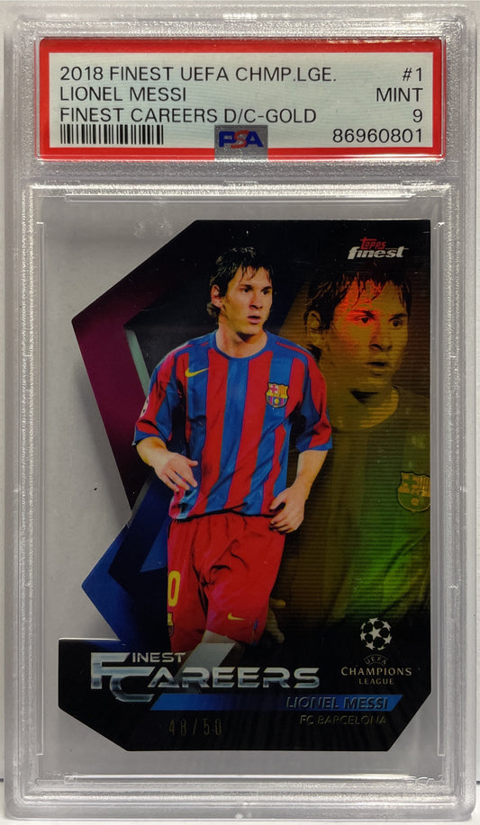 Lionel Messi 48/50 Careers Gold Topps Finest UCL 2018/19 PSA 9