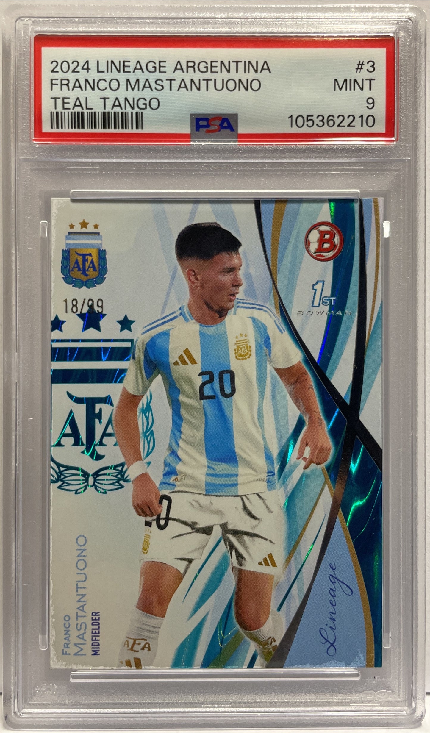 Franco Mastantuono 18/99 Teal Tango Topps Lineage Argentina 2024 PSA 9