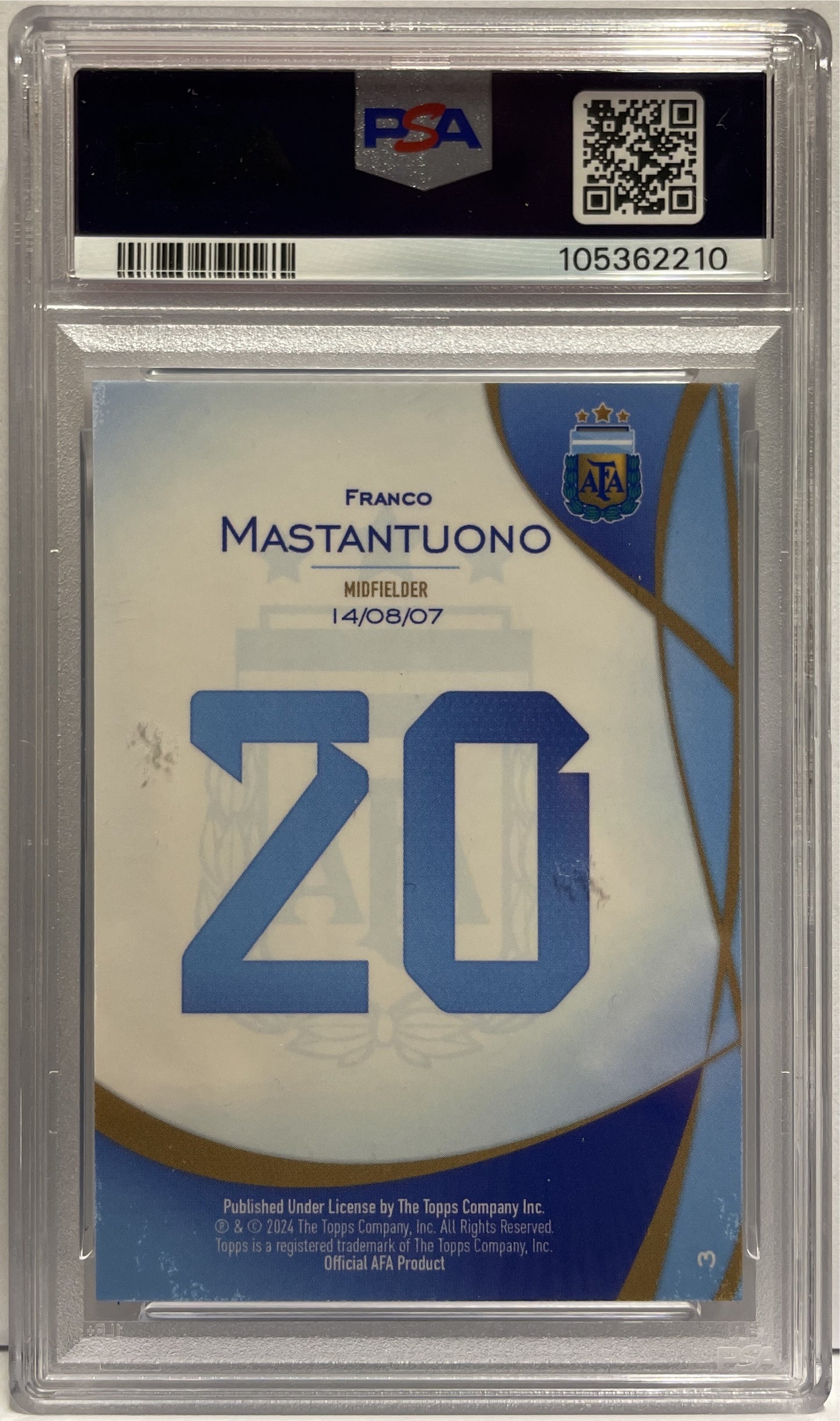 Franco Mastantuono 18/99 Teal Tango Topps Lineage Argentina 2024 PSA 9