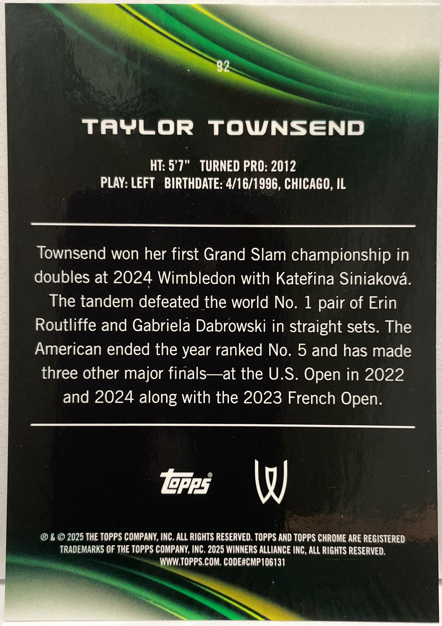 Taylor Townsend 123/150 Blue Topps Chrome Tennis 2025
