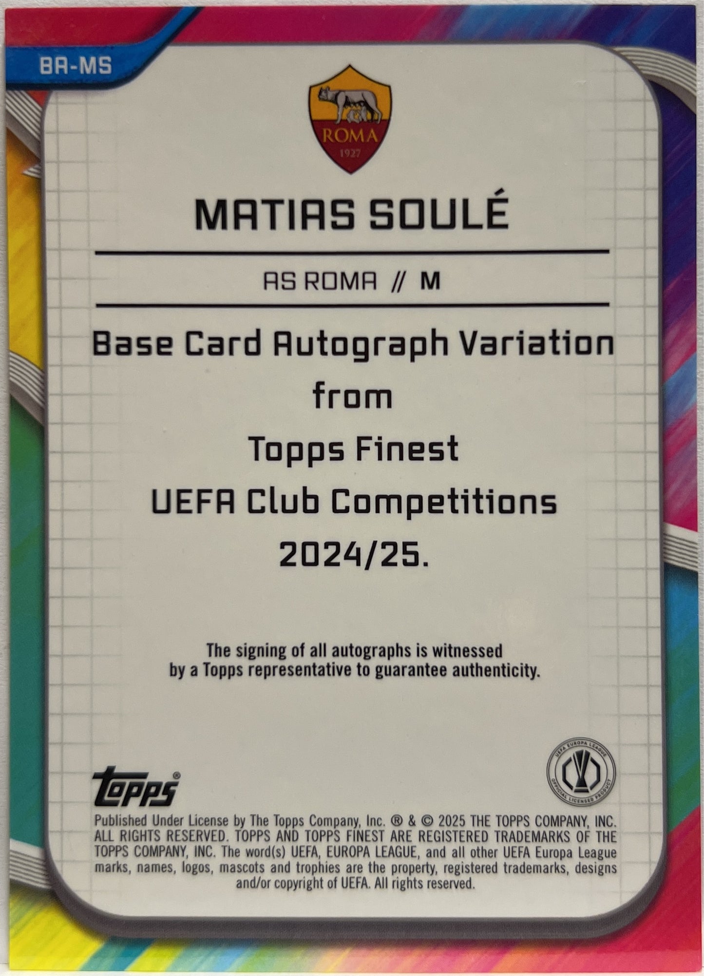 Matias Soule 7/75 Autograph Magenta Topps Finest UCC 2024/25