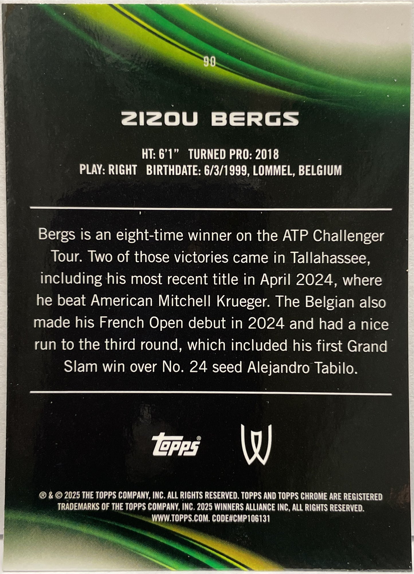 Zizou Bergs 118/150 Blue Topps Chrome Tennis 2025