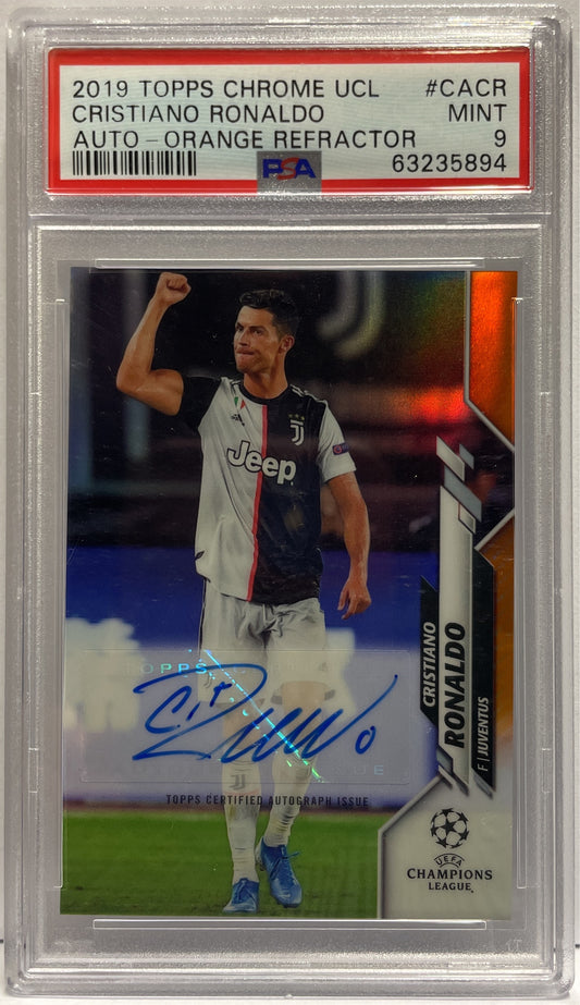 Cristiano Ronaldo 24/25 Autograph Orange Refractor Topps Chrome UCL 2019/20 PSA 9