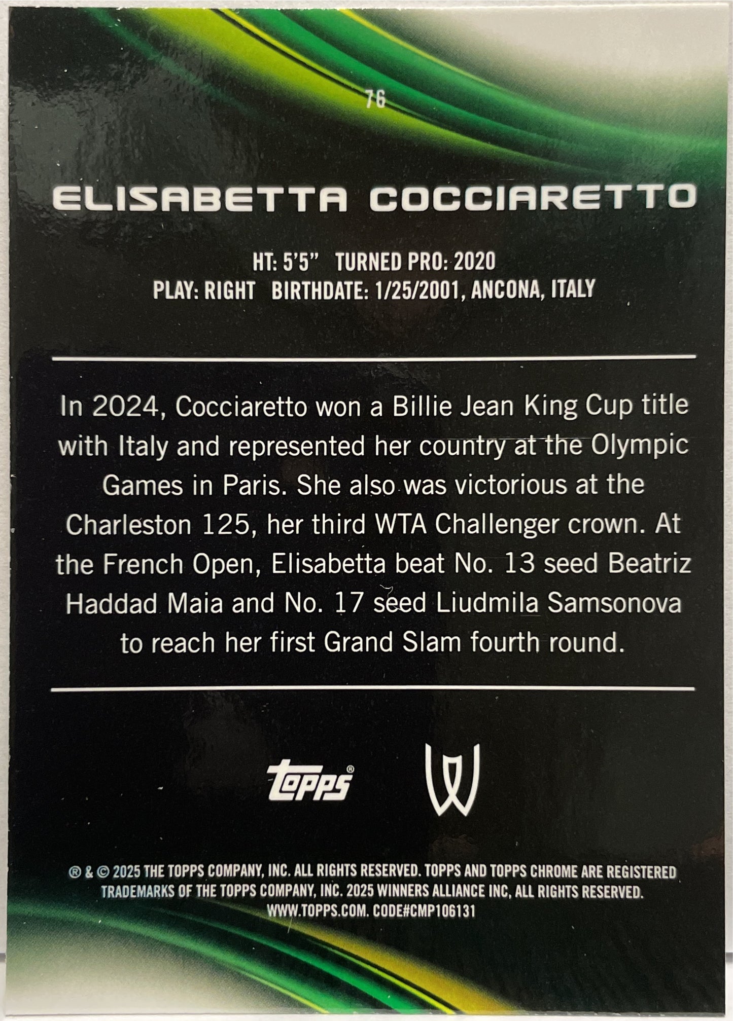 Elisabetta Cocciaretto 137/150 Blue Topps Chrome Tennis 2025