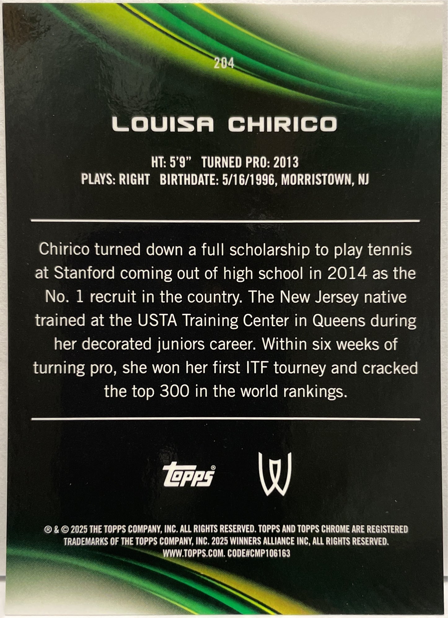 Louisa Chirico 79/150 Blue Topps Chrome Tennis 2025