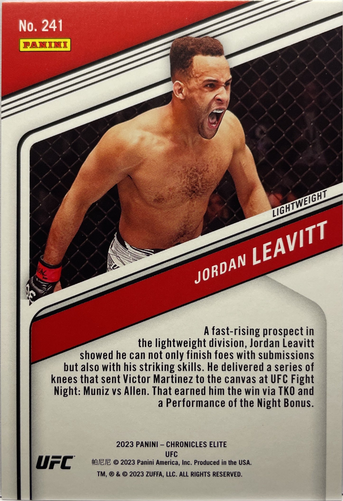 Jordan Leavitt 19/99 Rookie Blue Elite Chronicles UFC 2023