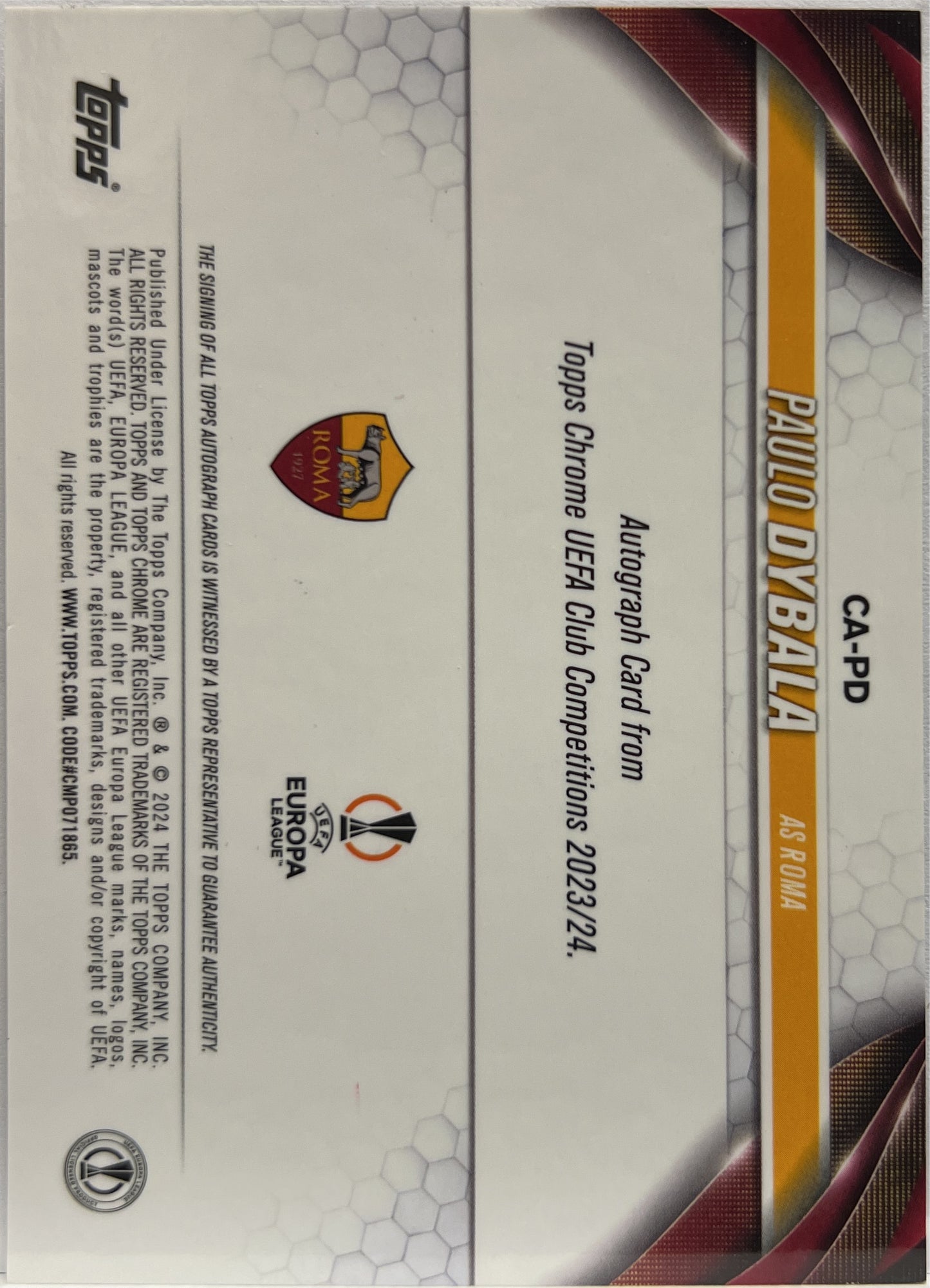 Paulo Dybala Autograph Black Topps Chrome UCC 2024/25