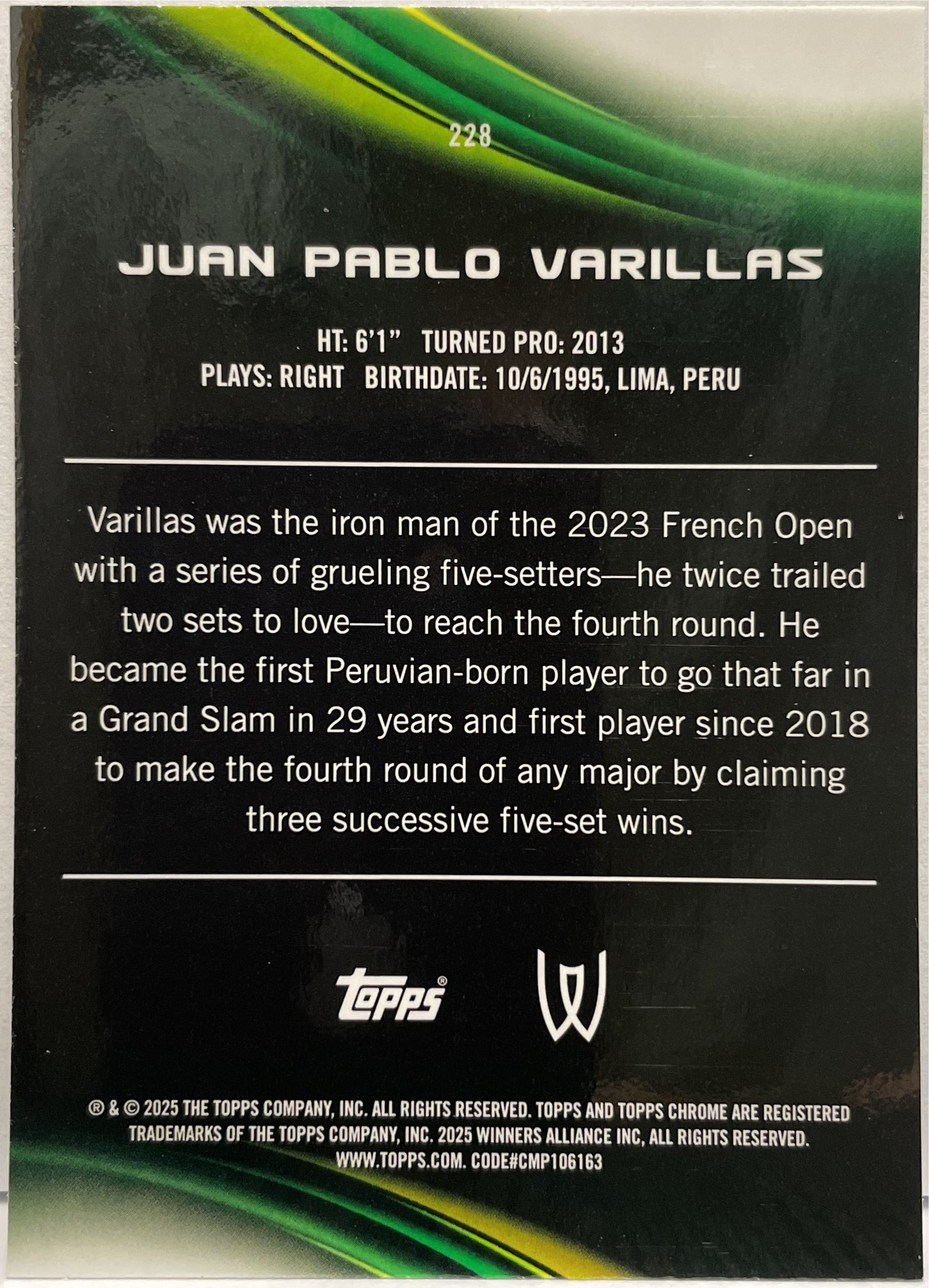 Juan Pablo Varillas 7/150 Blue Topps Chrome Tennis 2025