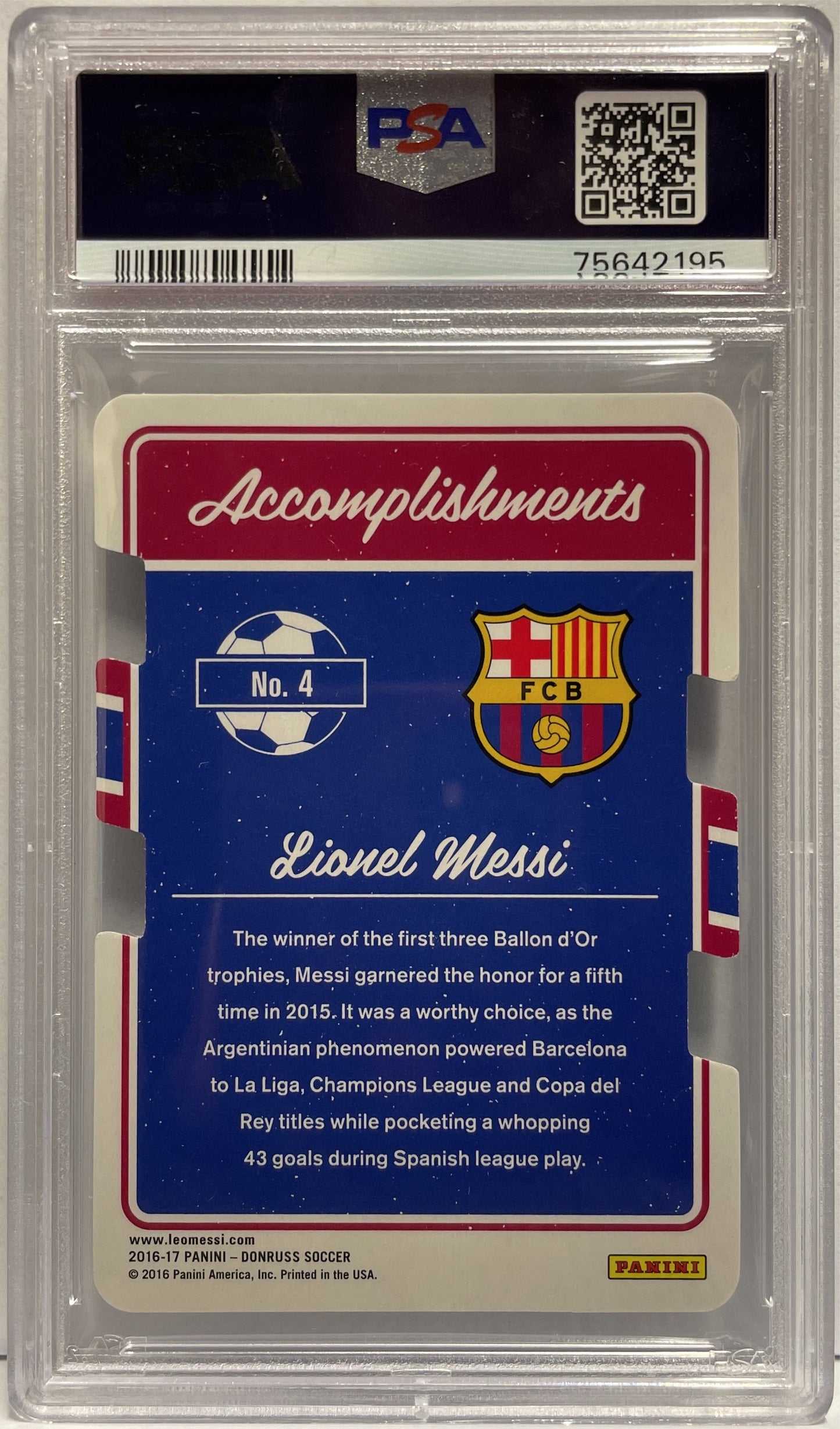 Lionel Messi 15/149 Accomplishment Die Cut Press Proof Panini Donruss Fifa 2016/17 PSA 10