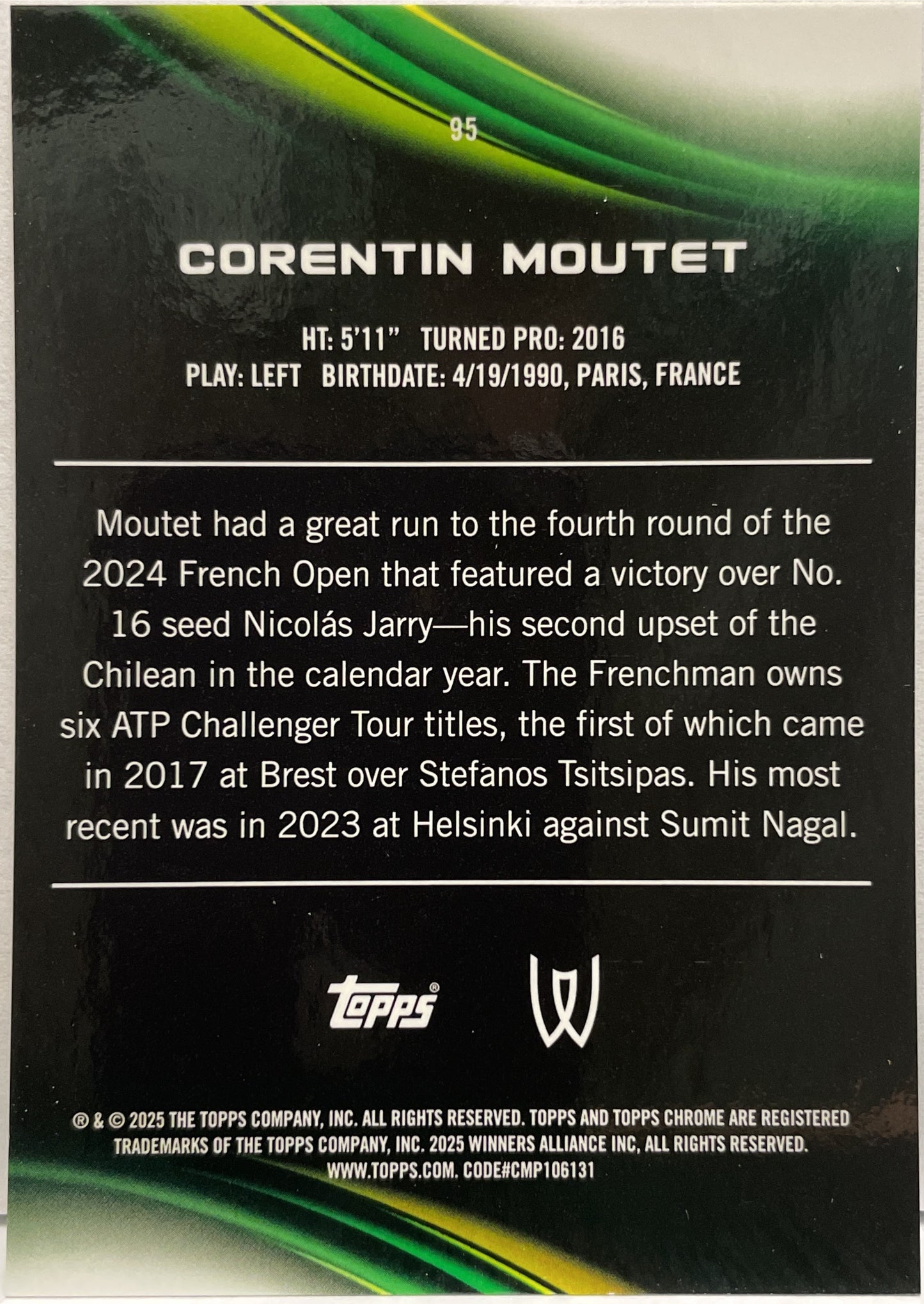 Corentin Moutet 103/150 Blue Topps Chrome Tennis 2025