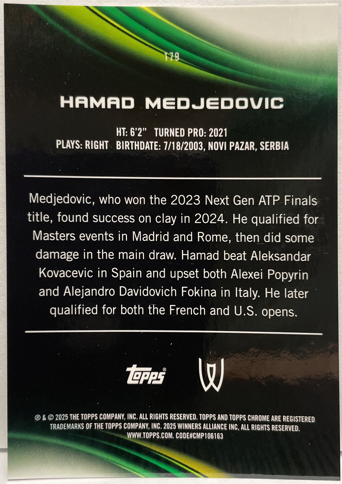 Hamad Medjedovic 34/150 Blue Topps Chrome Tennis 2025