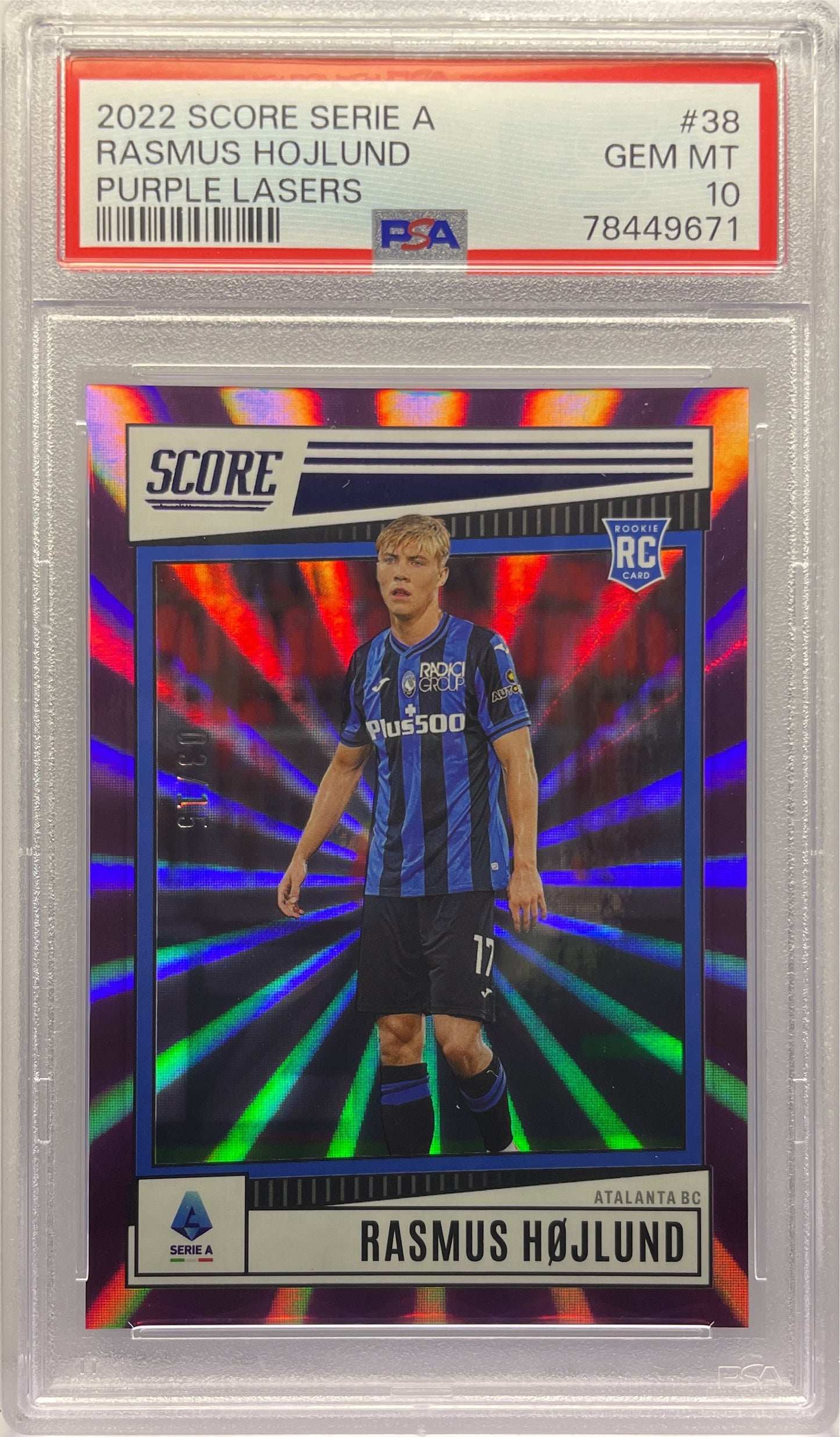 PSA 10 - Rasmus Hojlund 3/15 Rookie Purple Laser - Score Serie A 2022/23