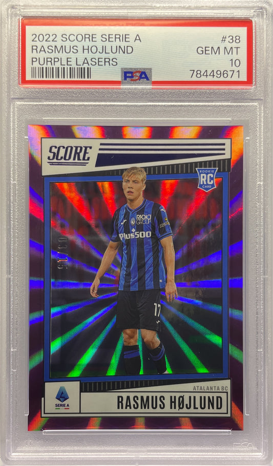 PSA 10 - Rasmus Hojlund 3/15 Rookie Purple Laser - Score Serie A 2022/23