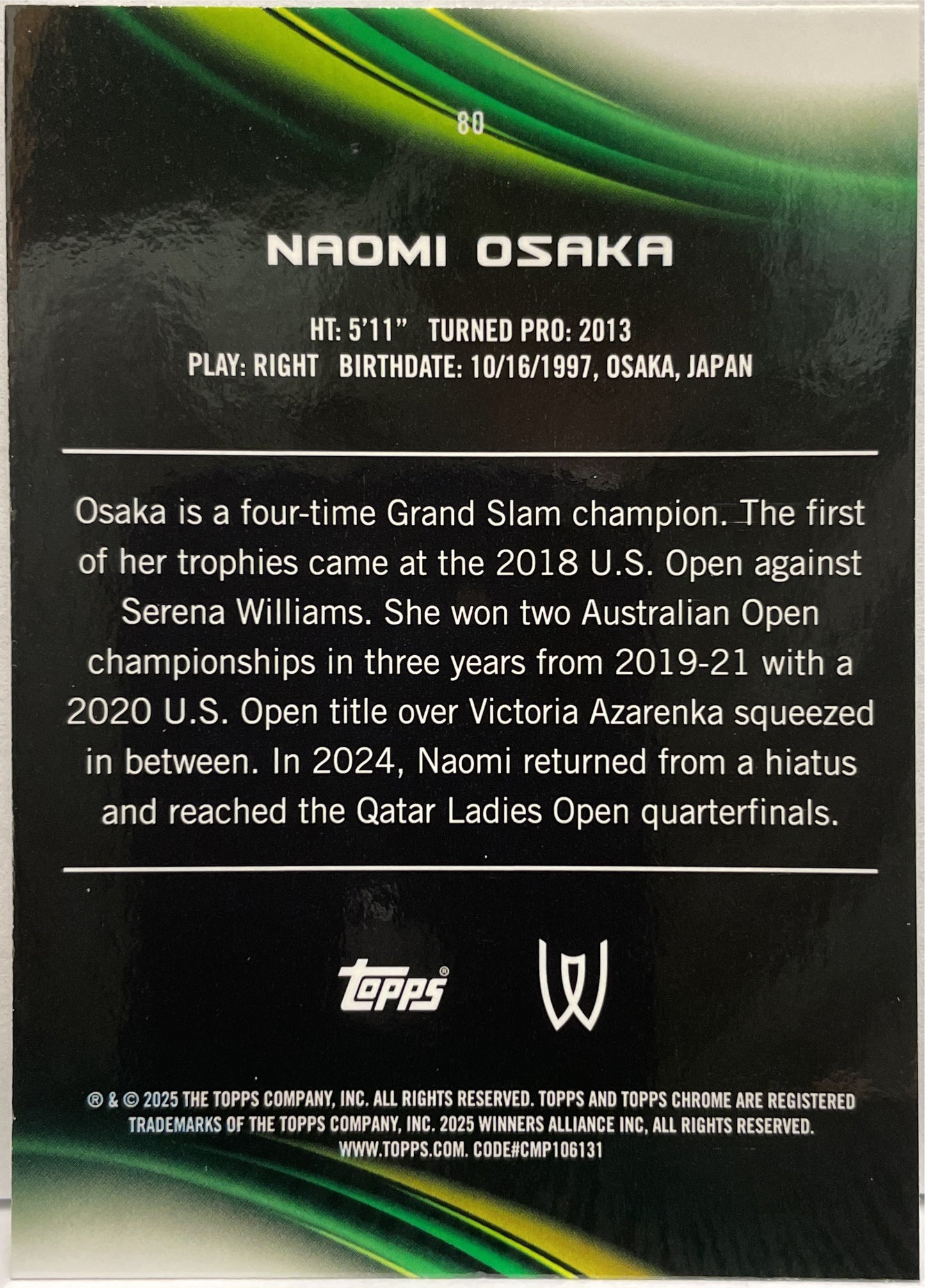Naomi Osaka 66/150 Blue Topps Chrome Tennis 2025