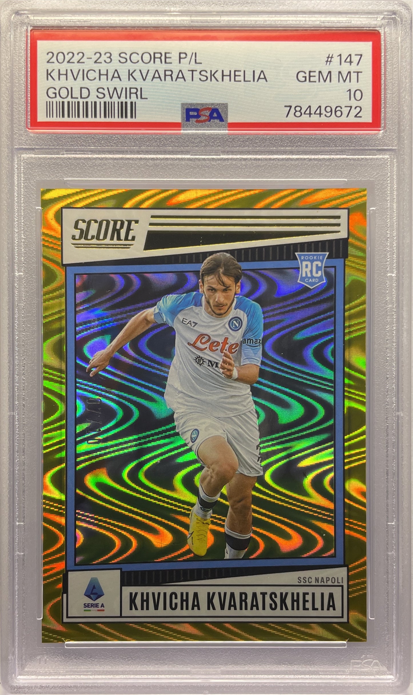 PSA 10 - Khvicha Kvaratskhelia 7/10 Rookie Gold Swirl - Score Serie A 2022/23