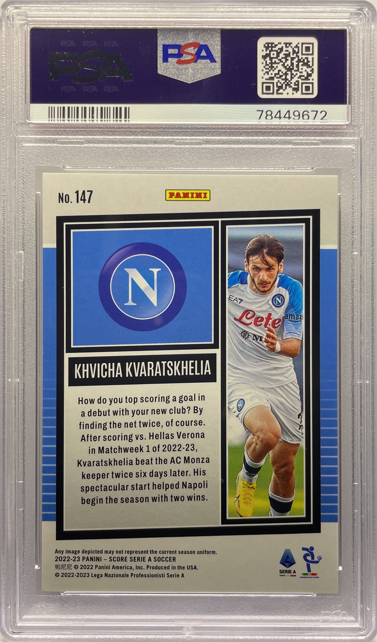 PSA 10 - Khvicha Kvaratskhelia 7/10 Rookie Gold Swirl - Score Serie A 2022/23