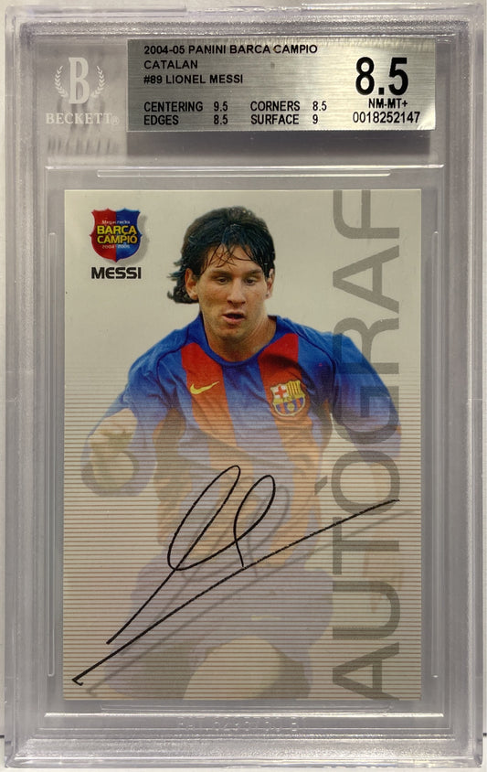 Lionel Messi Autograph On Card Catalan Panini Barca Campio 2004/05 Beckett 8.5