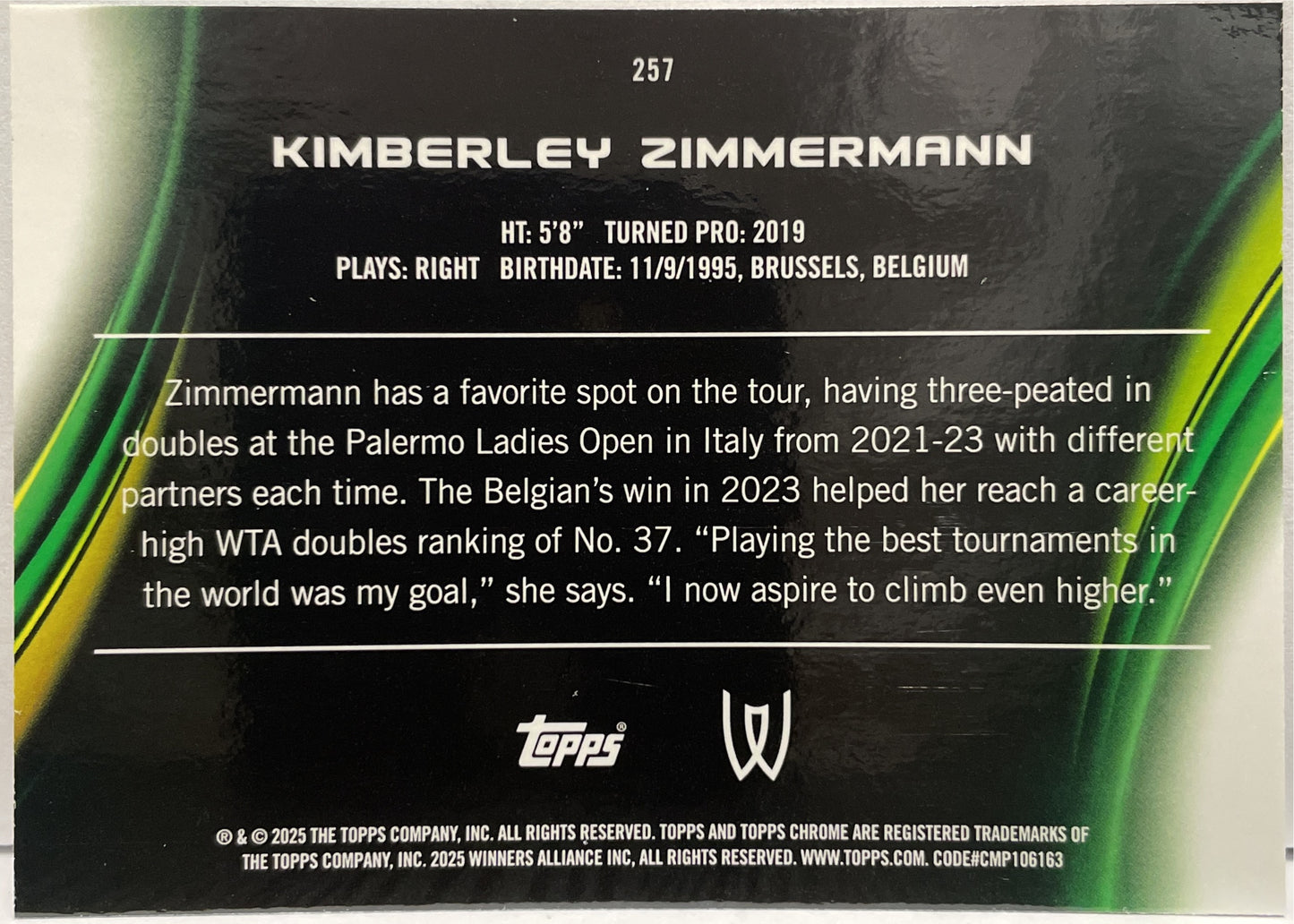 Kimberley Zimmermann 76/199 1ST Aqua Topps Chrome Tennis 2025