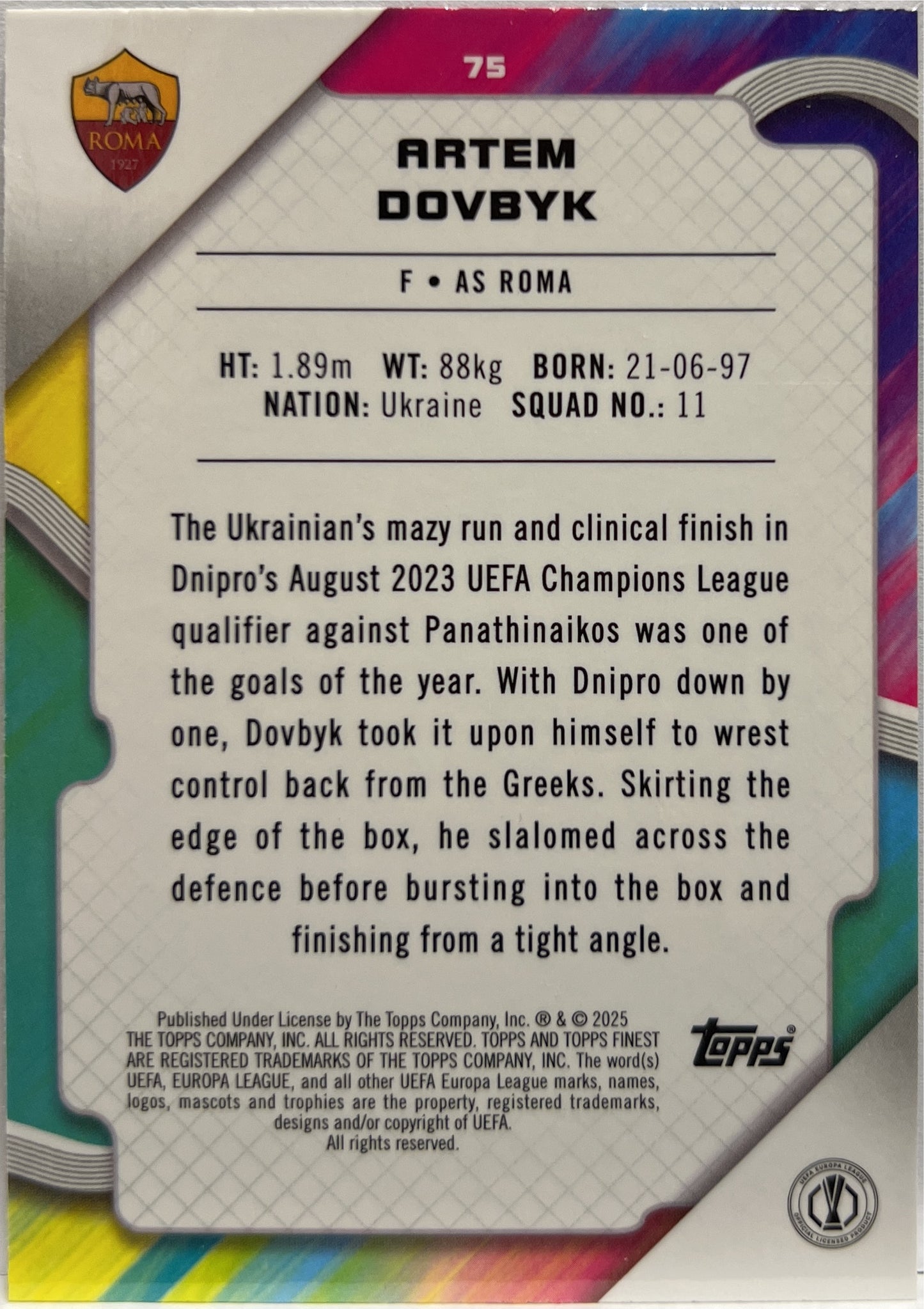 Artem Dovbyk 29/99 Green Topps Finest UCC 2024/25