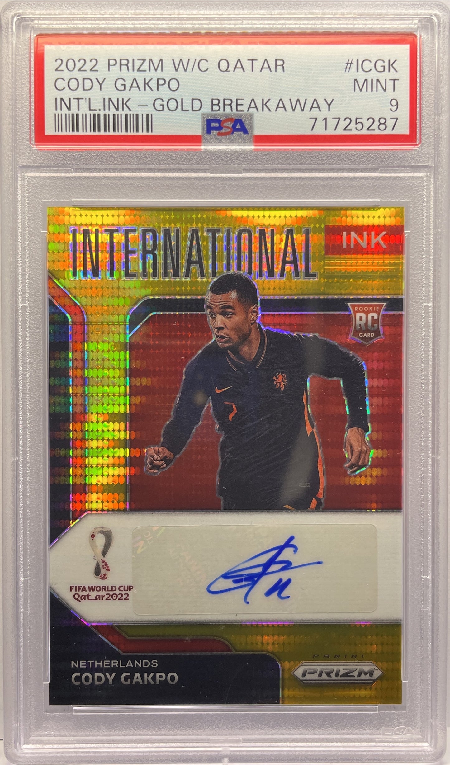 PSA 9 - Cody Gakpo 8/10 Rookie Autograph International Ink Gold - Prizm Qatar 2022