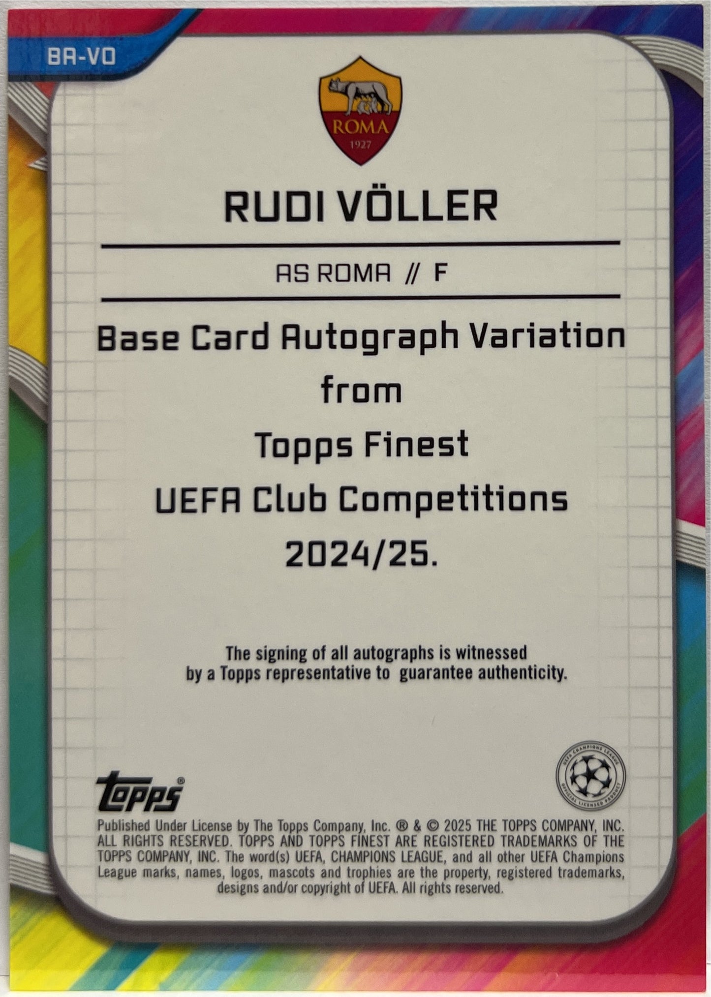 Rudi Voller 45/99 Autograph Neon Green Topps Finest UCC 2024/25