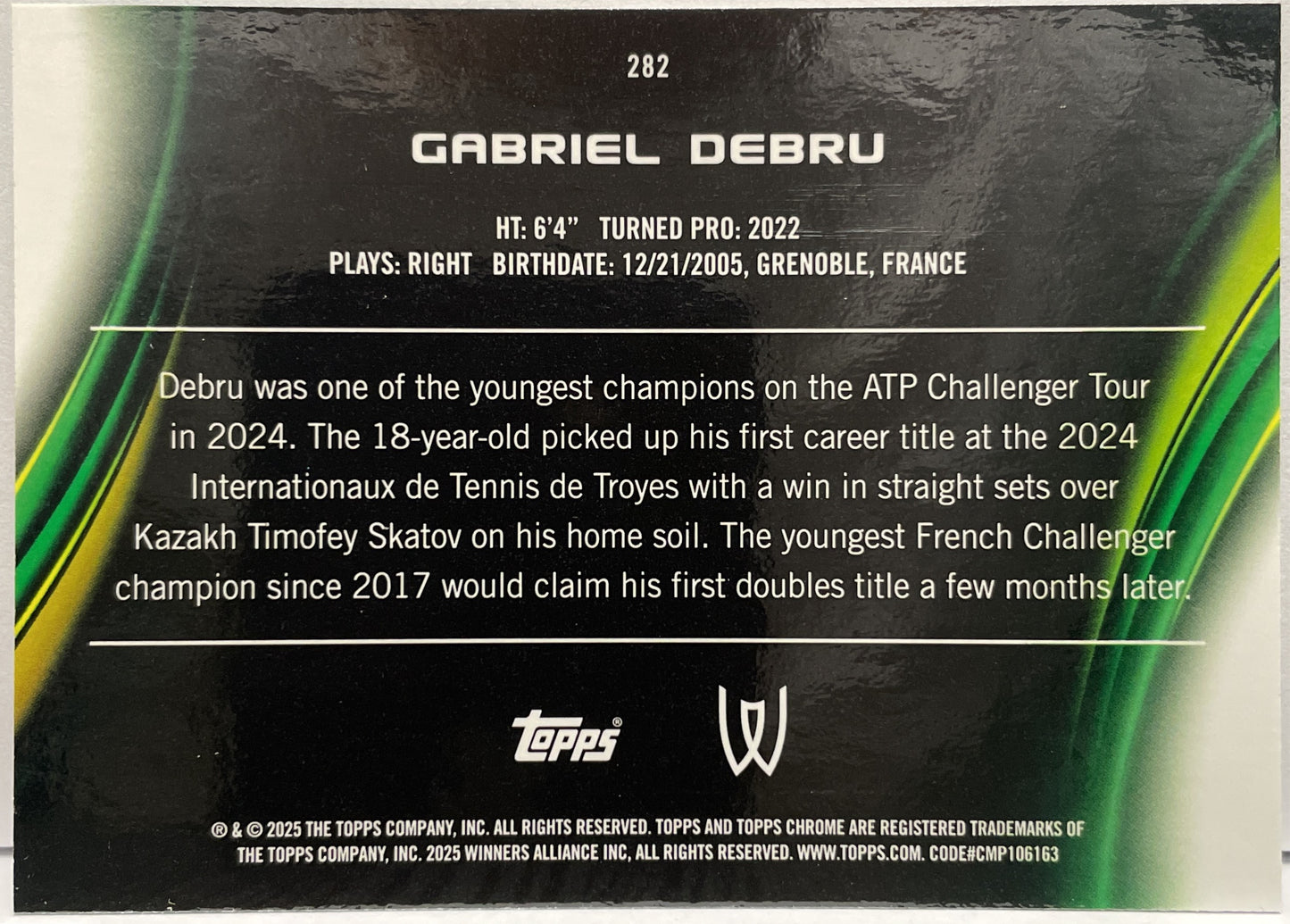 Gabriel Debru 24/199 Rookie Aqua Topps Chrome Tennis 2025