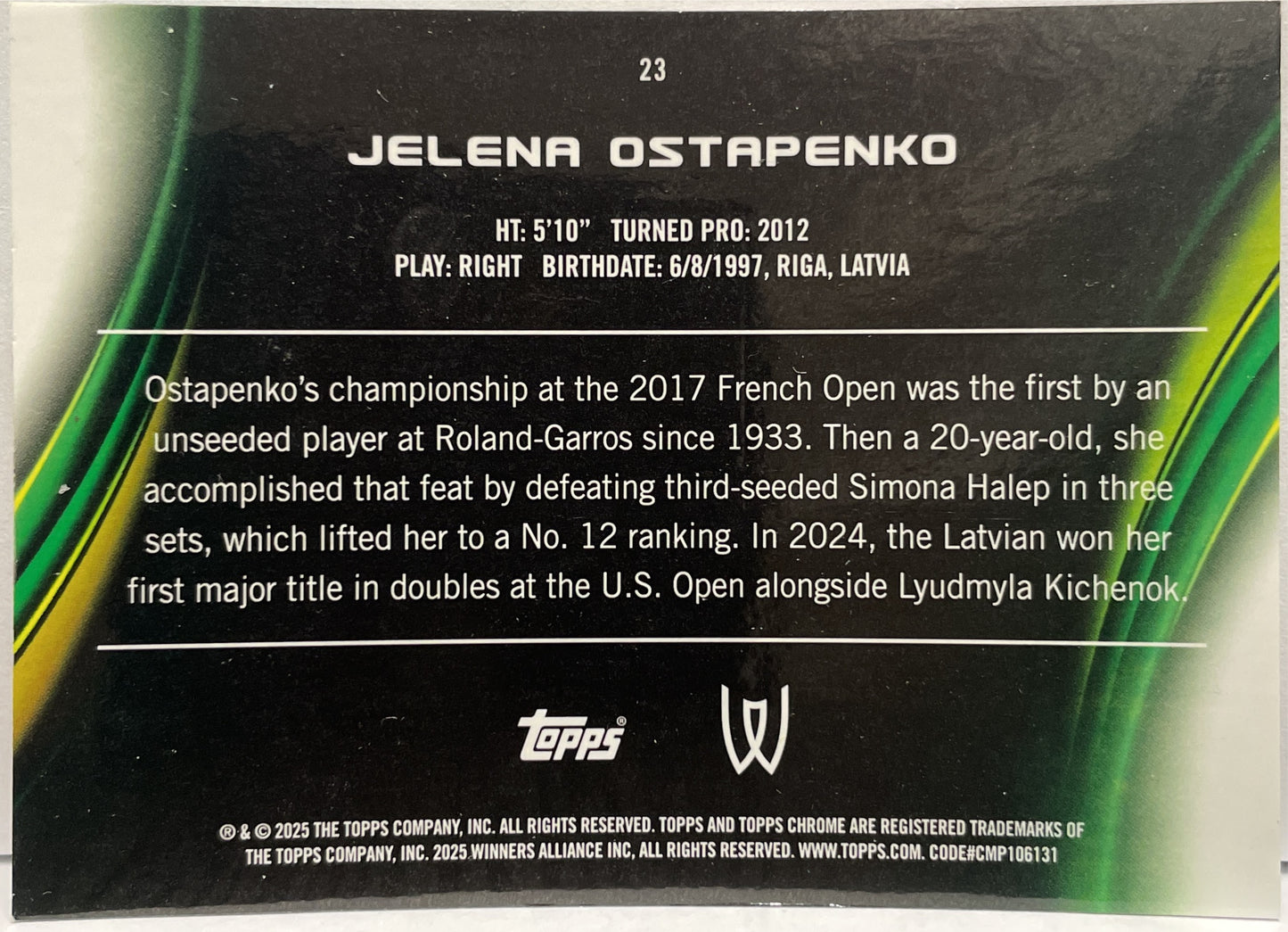 Jelena Ostapenko 39/199 Aqua Topps Chrome Tennis 2025