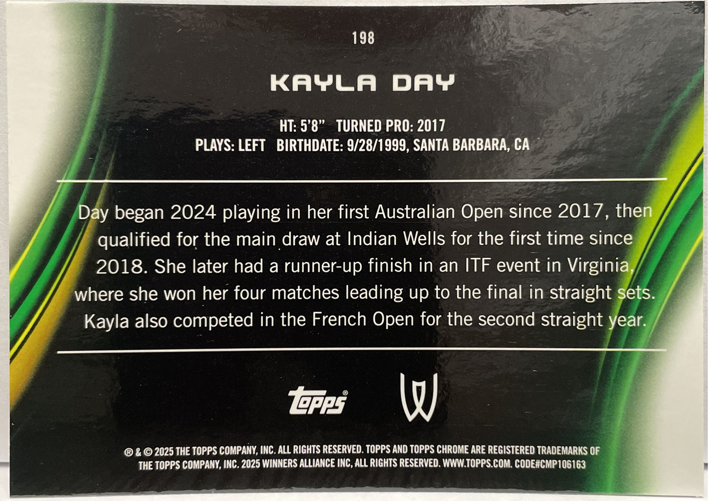Kayla Day 143/199 Aqua Topps Chrome Tennis 2025
