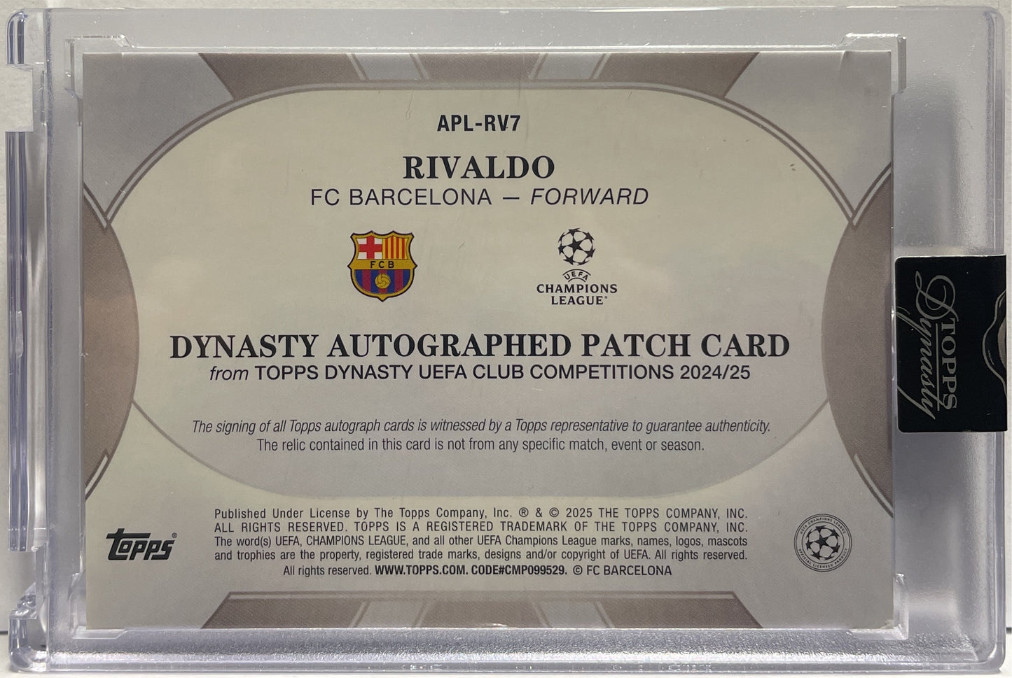 Rivaldo 7/10 Autograph On Card Topps Dinasty UCC 2024/25