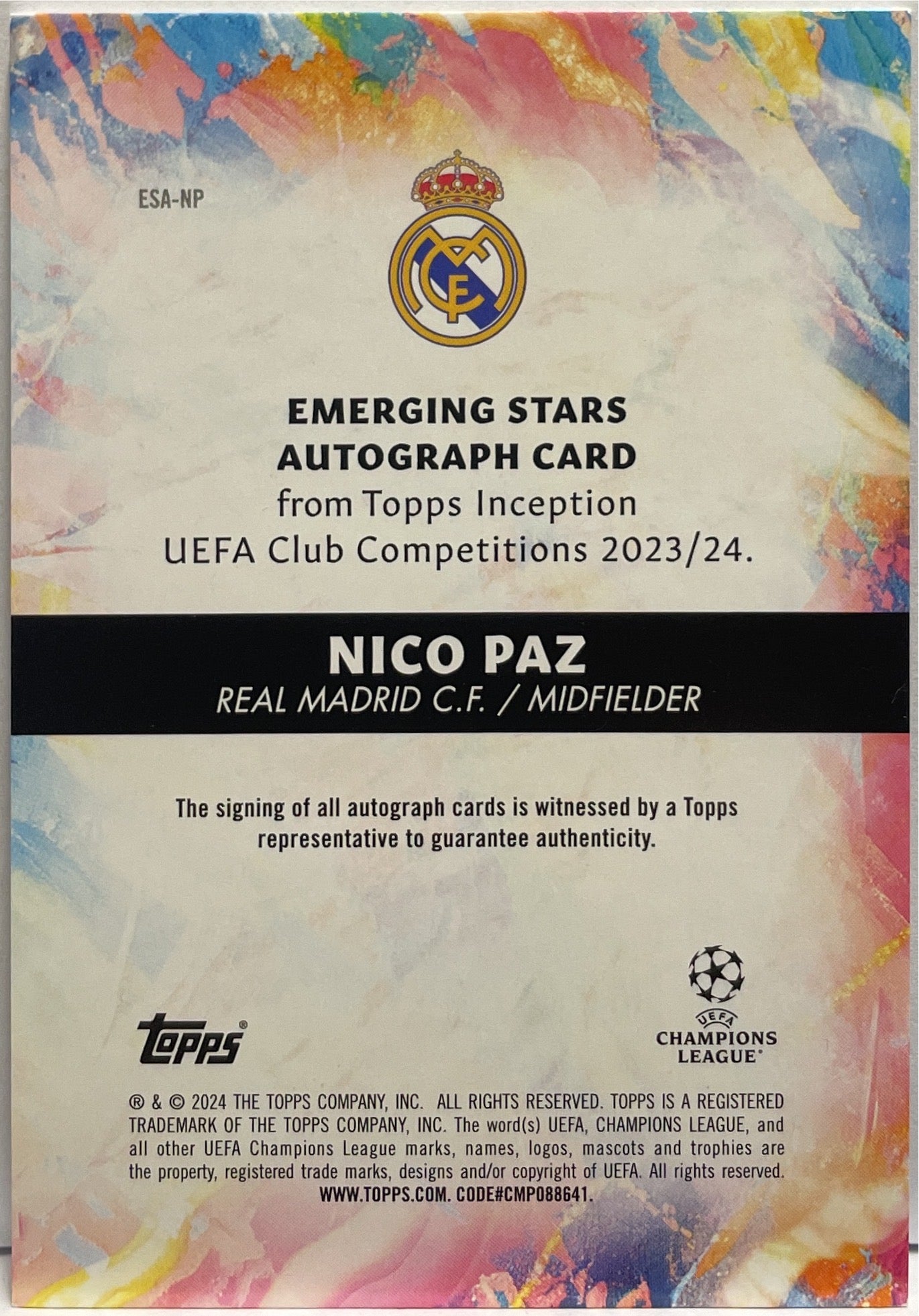 Nico Paz 13/25 Rookie Topps Inception 2023/24