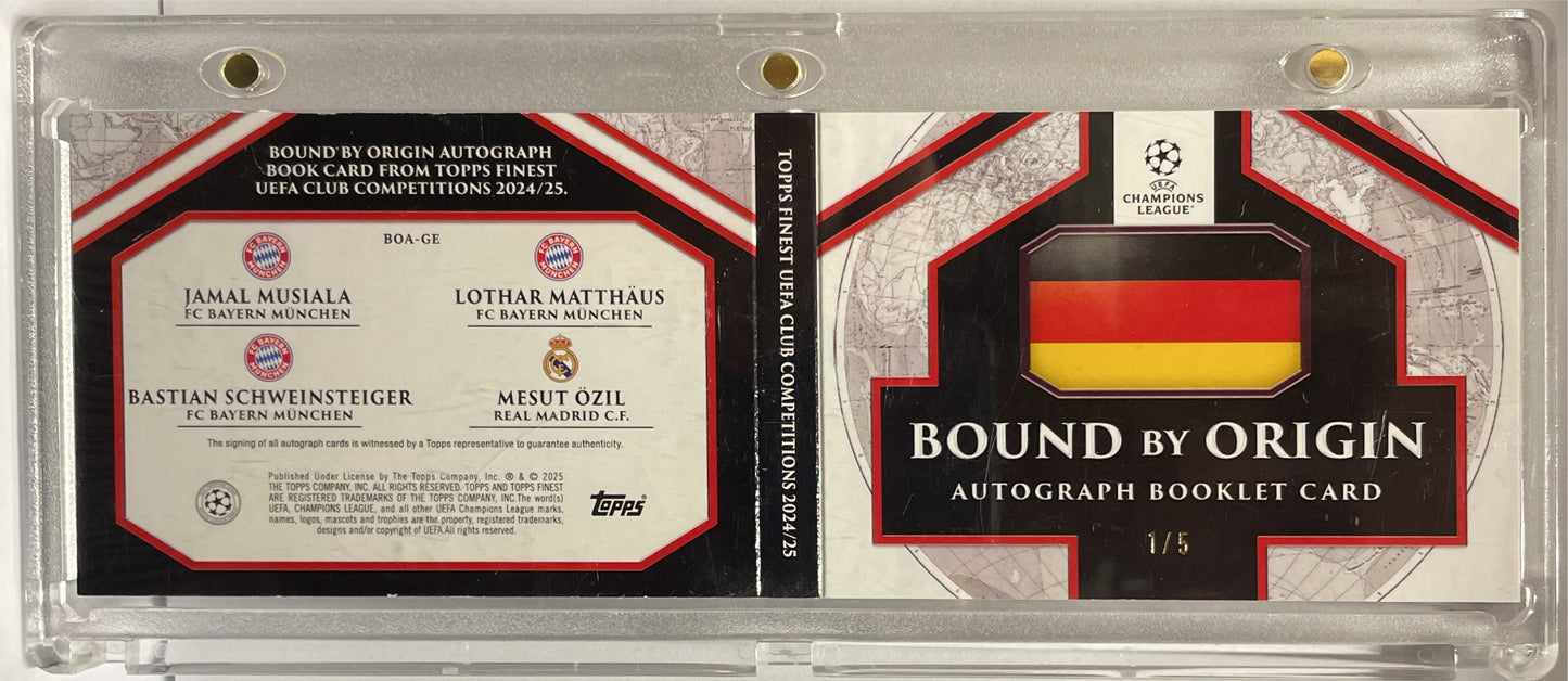 Musiala Schweinsteiger Matthaus Ozil 1/5 Booklet Patch Autograph Bound By Origin Topps Finest UCC 2024/25
