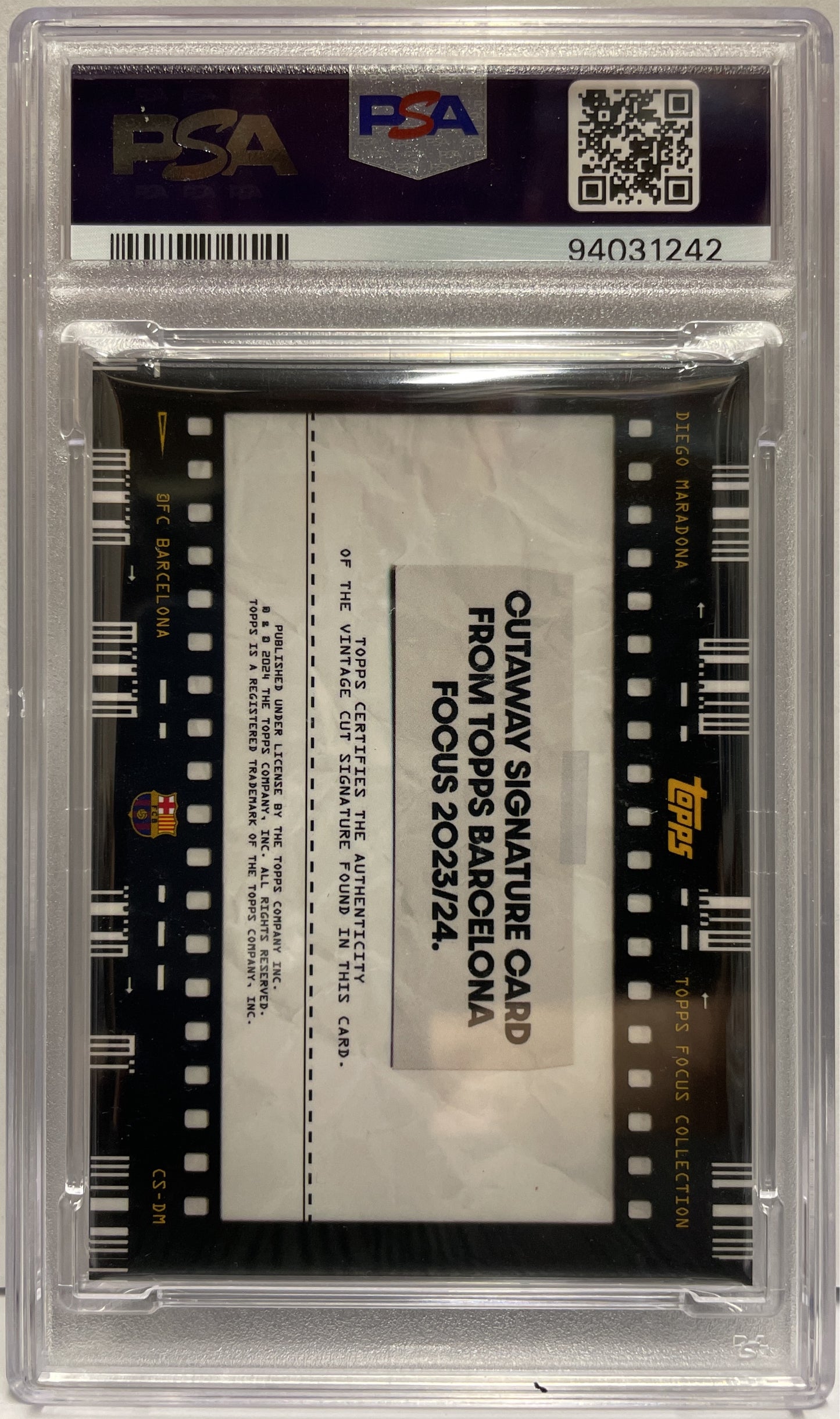 Diego Maradona 1/1 Autograph On Card Cutaway Signatures Topps Focus FC Barcelona 2023/24 PSA Authentic