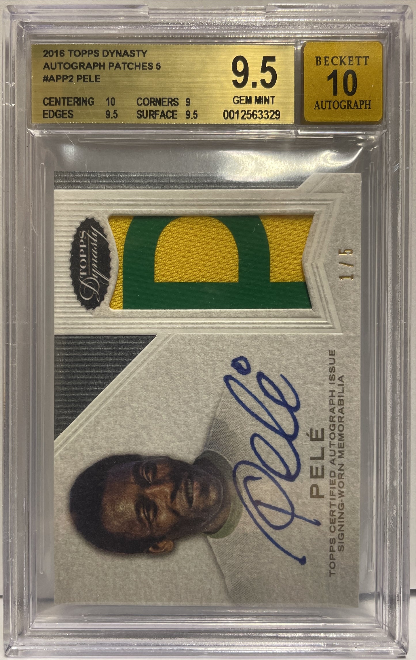 Pele 1/5 Patch Worn Autograph On Card Topps Dynasty 2016 Beckett 9.5 Auto 10
