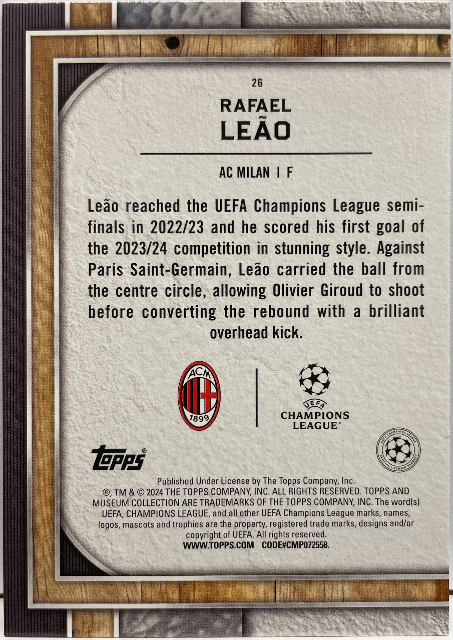 Rafael Leao 2/10 Black Diamond Topps Museum 2023/24