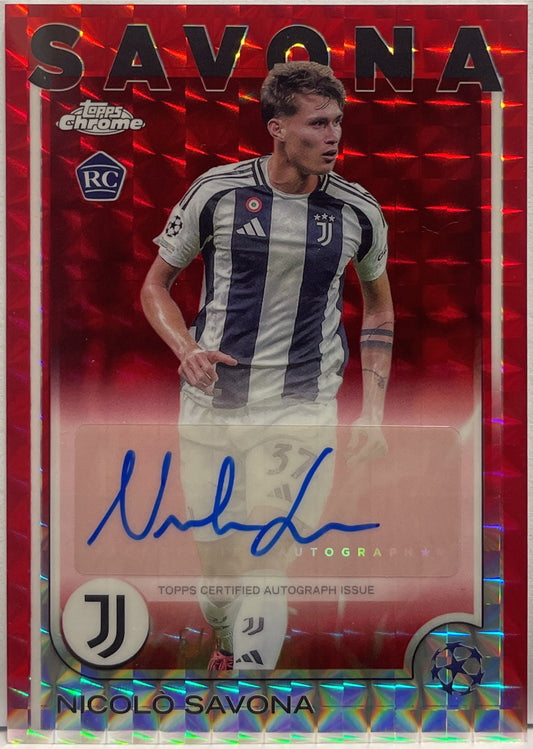Nicolo Savona 5/5 Rookie Autograph Red Geometric Topps Chrome UCC 2024/25