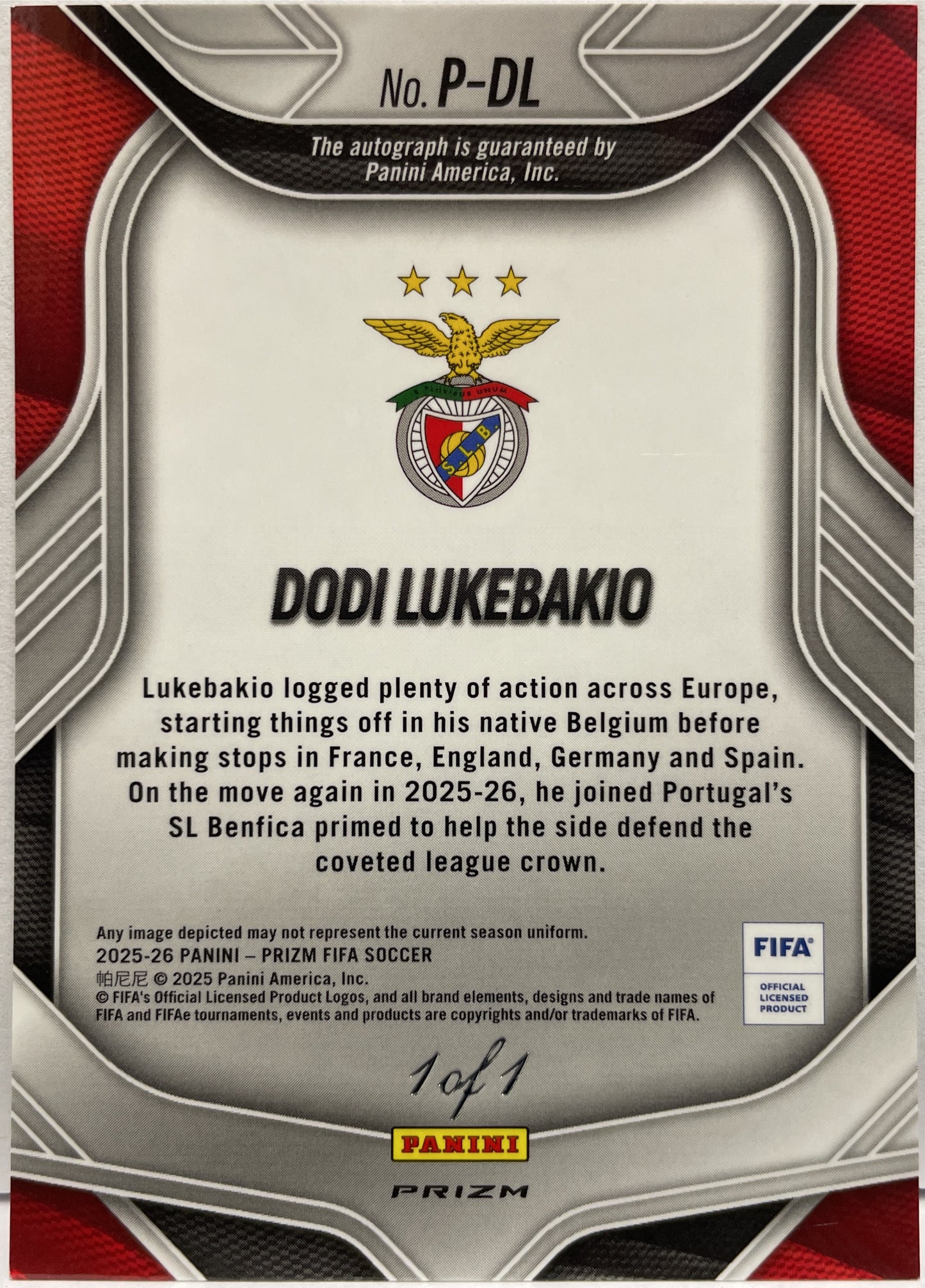Dodi Lukebakio 1/1 Autograph Penmanship Black Panini Prizm Fifa 2025/26