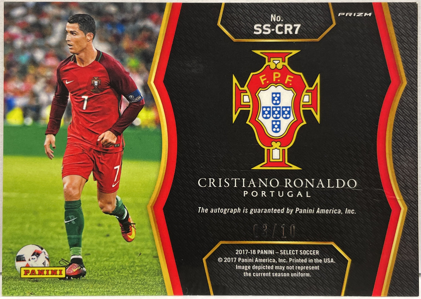 Cristiano Ronaldo 3/10 Autograph On Card Panini Select Fifa 2017/18