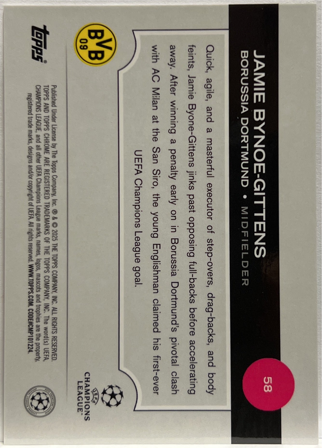 Jamie Bynoe Gittens 40/50 Gold Topps Chrome UCC 2024/25