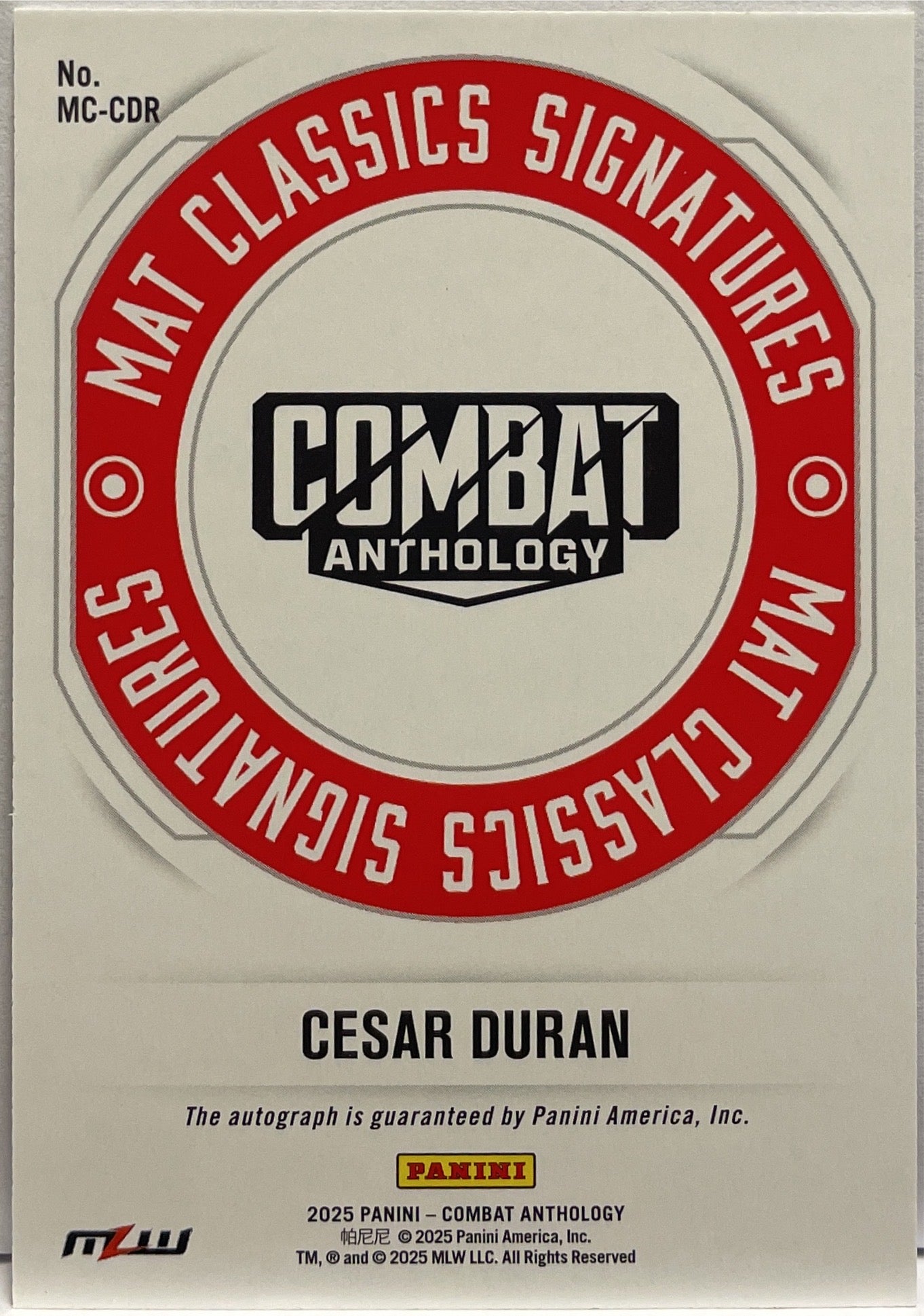 Cesar Duran 72/99 Autograph Mat Classics Signatures Panini Combat Anthology 2025