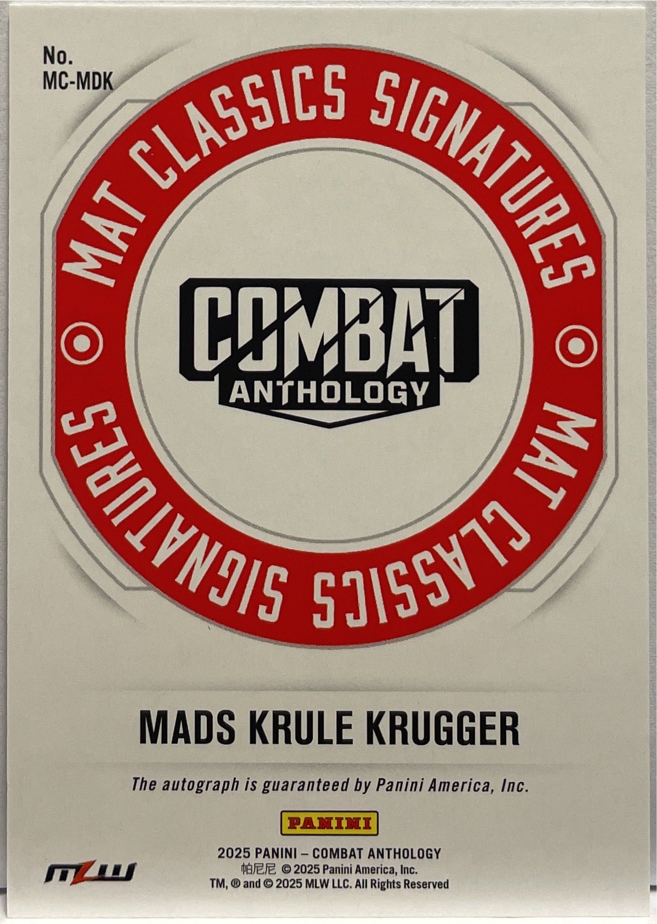 Mads Krule Krugger Autograph Mat Classics Signatures Panini Combat Anthology 2025